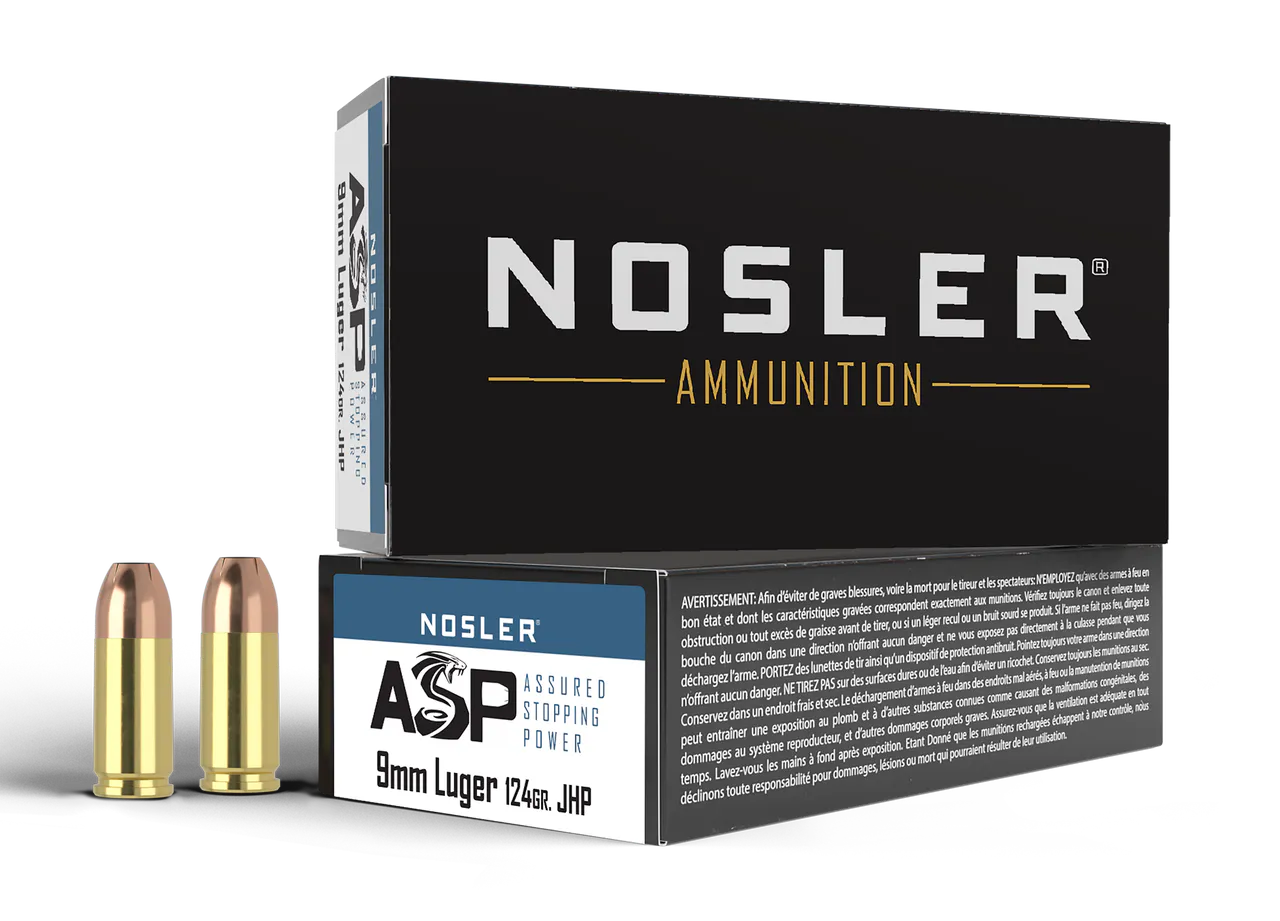 Nosler 51054 Assured Stopping Power Handgun 9mmLuger 124gr Jacketed Hollow Point 50 Per Box/10 Case