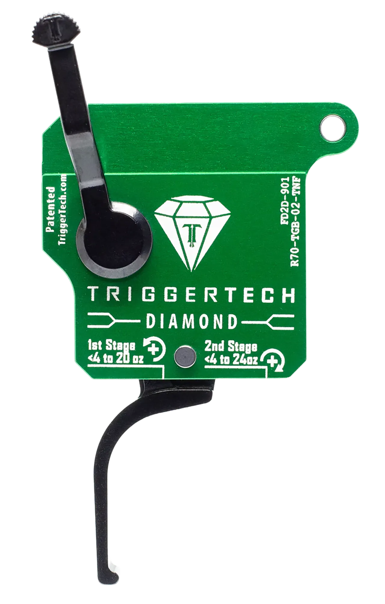 TriggerTech R70TGB02TNF Diamond Two-Stage Flat Clean Trigger with 0.50-2.80 lbs Draw Weight & Green w/Black Parts Finish for Remington 700 Right