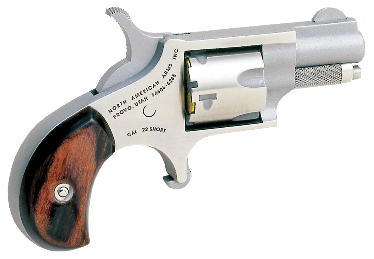 North American Arms 22S Mini-Revolver  22 Short 5rd 1.13" Barrel, Overall Stainless Steel Finish, Rosewood Birdshead Grip