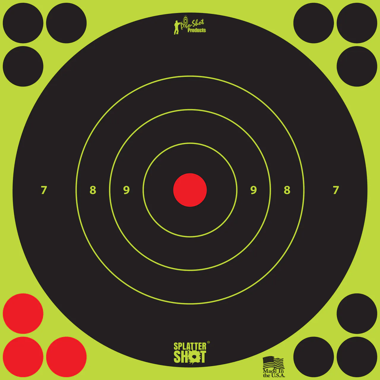 Pro-Shot 8BGREEN6PK SplatterShot Self-Adhesive Paper Black/Green 8" Bullseye 6 Pack