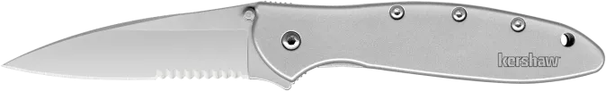 Kershaw 1660ST Leek  3" Folding Drop Point Part Serrated Bead Blasted 14C28N Steel Blade Bead Blasted 410 Stainless Steel Handle Includes Pocket Clip