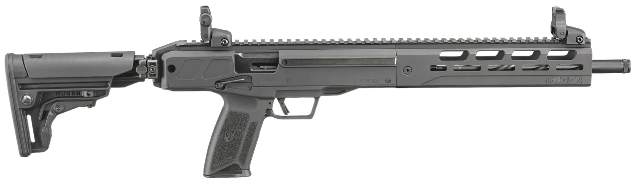 Ruger 19302 LC Carbine 5.7x28mm 10+1 16.25" Nitride Fluted Barrel, Black Hard Coat Anodized Finish, M-LOK Handguard, OEM Flip Up Sights, Synthetic Folding Adjustable Stock, Black Polymer Grip