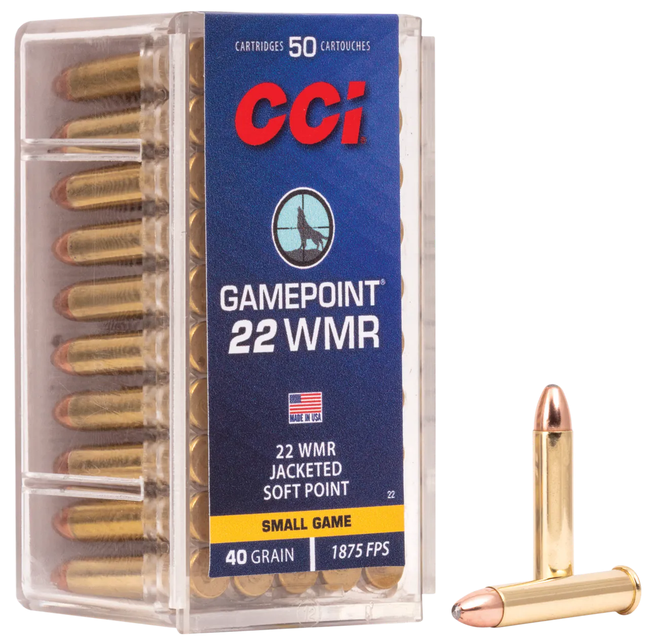 CCI 0022 Gamepoint Rimfire 22WMR 40gr Jacketed Soft Point 50 Per Box/40 Case