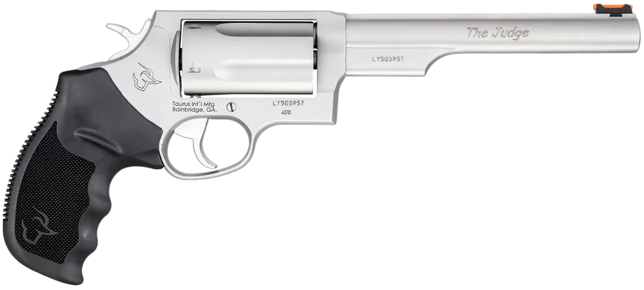 Taurus 2-441069T Judge  Compact 45 Colt (Long Colt)/410 Bore 5 Shot 6.50" Matte Stainless Steel Barrel, Cylinder & Frame, Black Ribber Grip, Transfer Bar Safety, Exposed Hammer