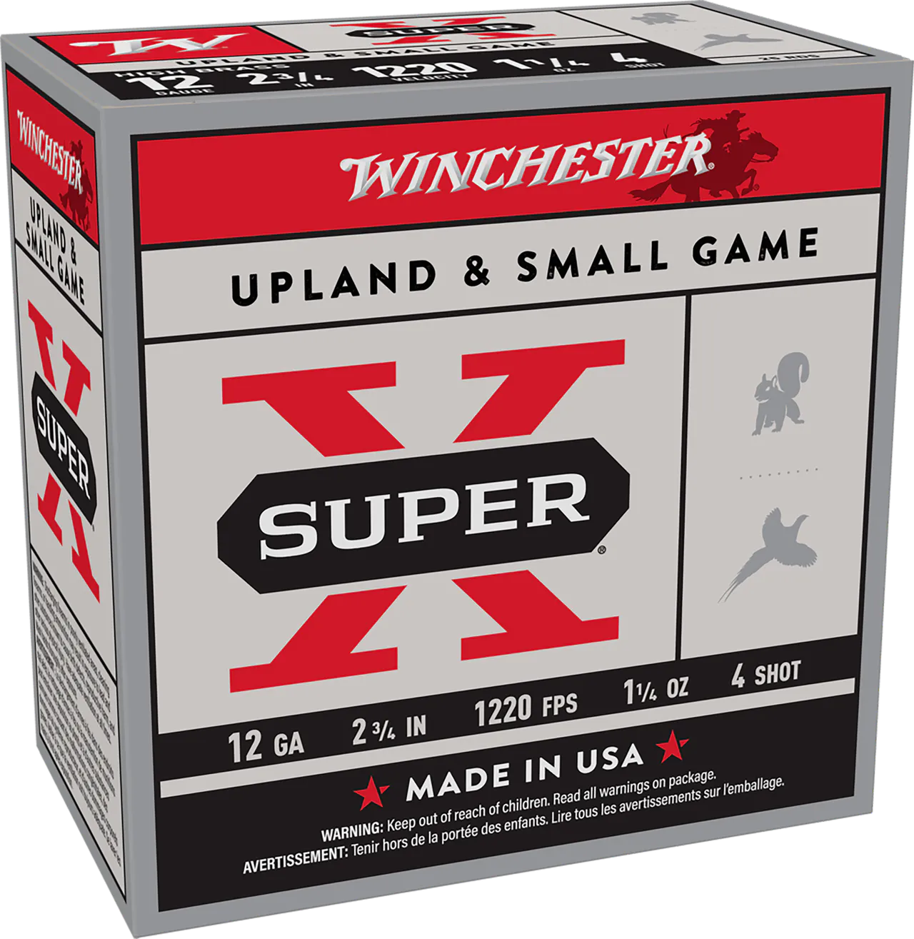 Winchester Ammo X12P4 Super X Game Load High Brass 12Gauge 2.75" 1 1/4oz 4Shot 25 Per Box/10 Case *Pheasant