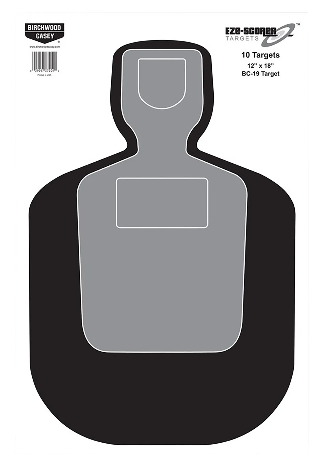 Birchwood Casey 37201 EZE-Scorer BC-19 Silhouette Paper Hanging Universal 12" x 18" Black/Gray/White 10 Pk.