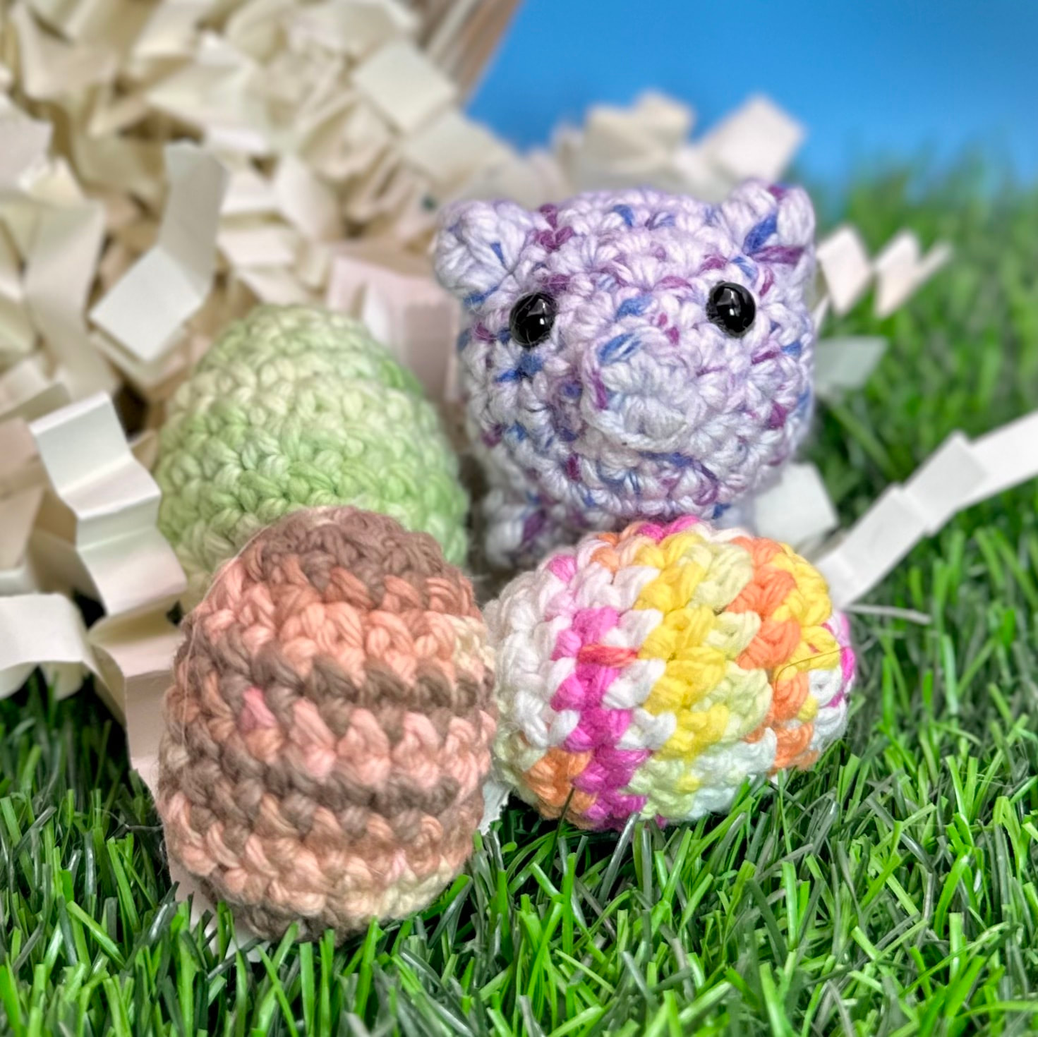 3 Crocheggs with Lilac Pal