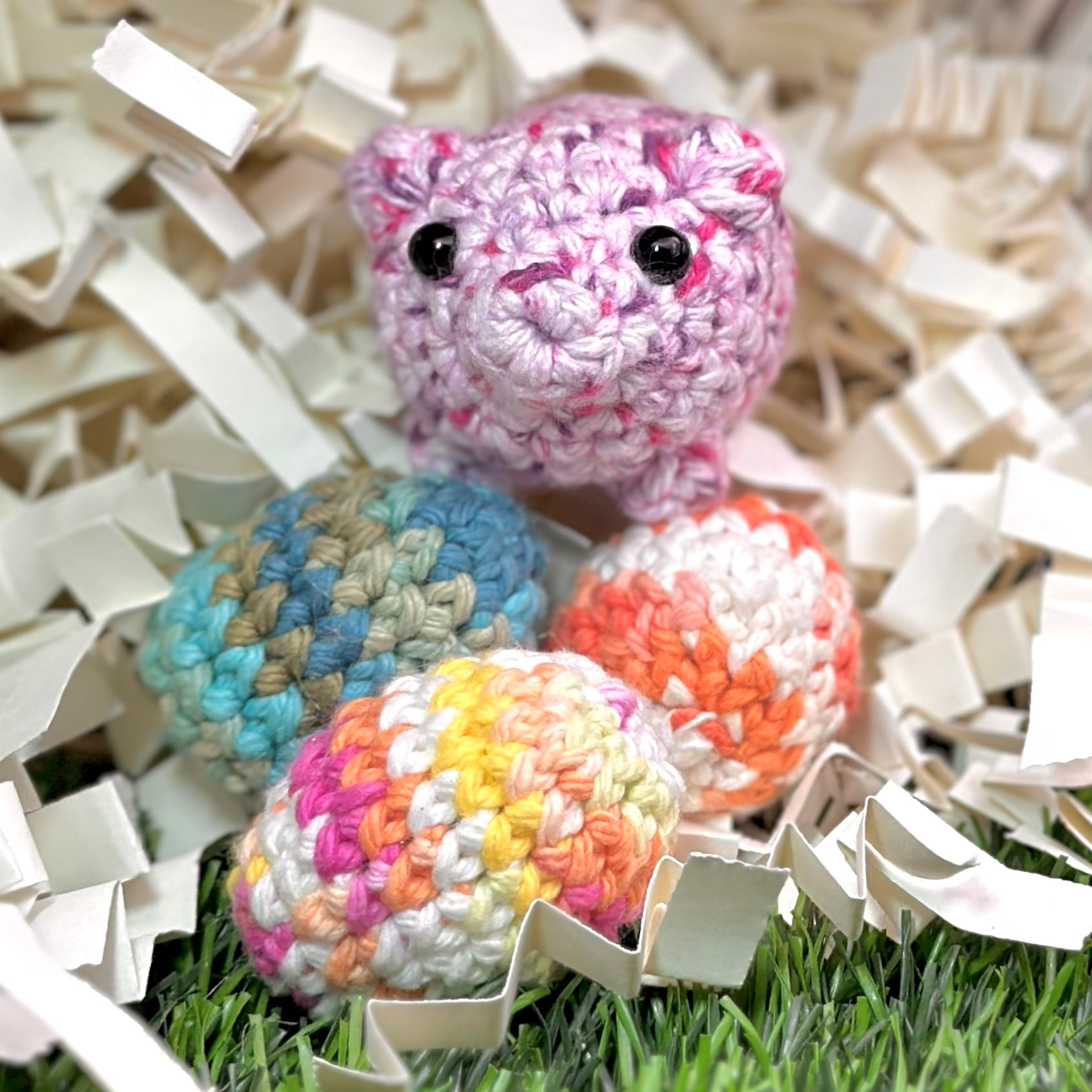 3 Crocheggs with Petunia Pal