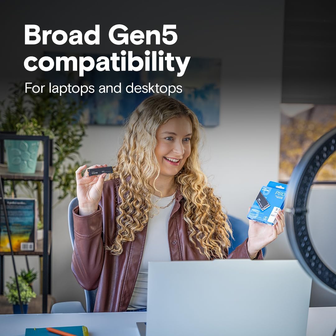 Crucial SSD NVMe P510 2TB Gen5, até 10.000 MB/s, SSD PCIe 5.0 M.2 2280, unidade de estado sólido interna, compatível com laptop, desktop + software Acronis - CT2000P510SSD8-01 — imagem 4 de 7
