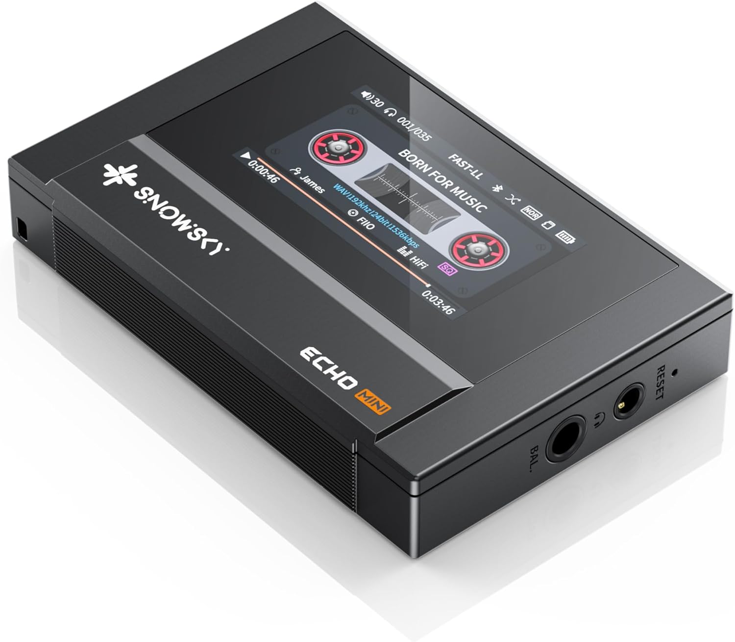 Mini leitor de MP3 Bluetooth HiFi SnowSky/FiiO Echo, reprodução de 15 horas, controle de volume independente com saídas de fones de ouvido de 3,5 mm/4,4 mm (preto)