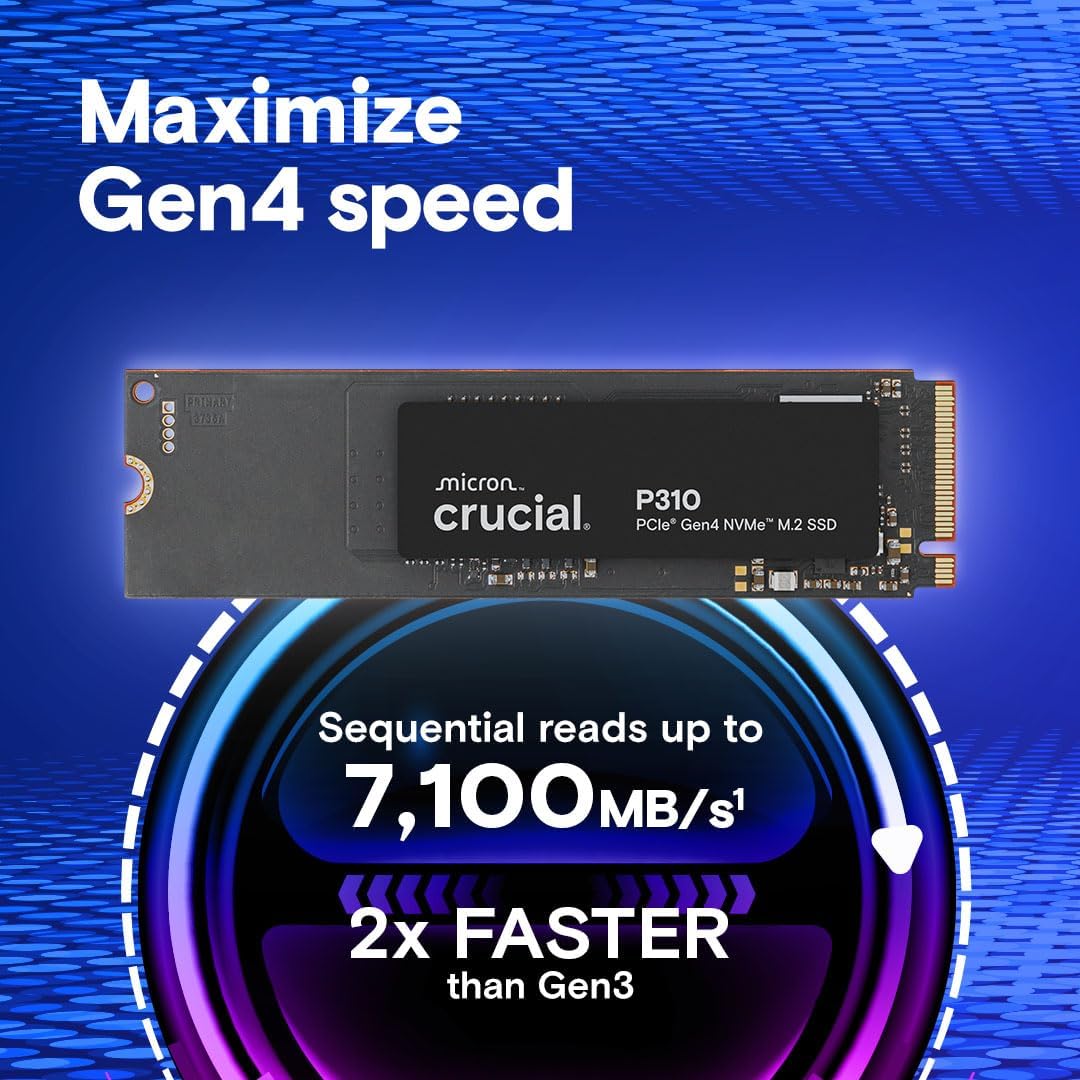 Crucial SSD P310 1TB 2280 PCIe Gen4 3D NAND NVMe M.2 – Até 7.100 MB/s – Mudança até a geração 4, com oferta Acronis, unidade de estado sólido interna (PC) – CT1000P310SSD801