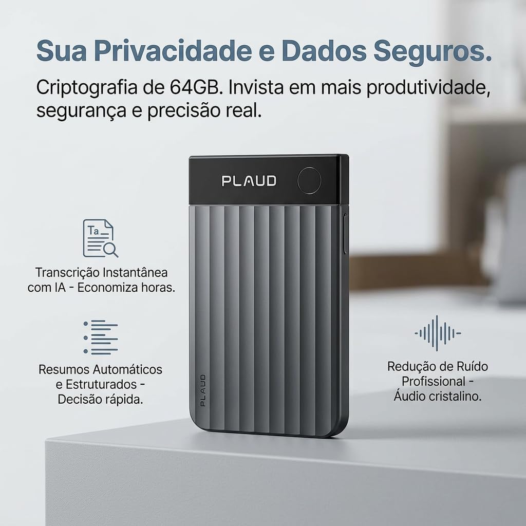 Plaud Note Pro – Gravador de Voz Inteligente com IA, Transcrição Automática, Redução de Ruído, 64 GB, Portátil para Reuniões, Aulas e Entrevistas – Cor Black — imagem 4 de 9