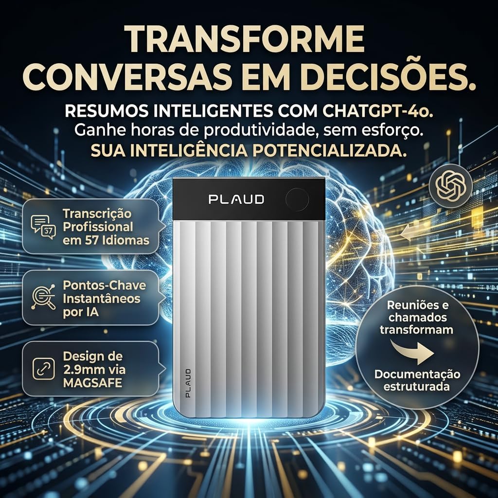 Plaud Note Pro – Gravador de Voz Inteligente com IA, Transcrição Automática, Redução de Ruído, 64 GB, Portátil para Reuniões, Aulas e Entrevistas – Cor Silver