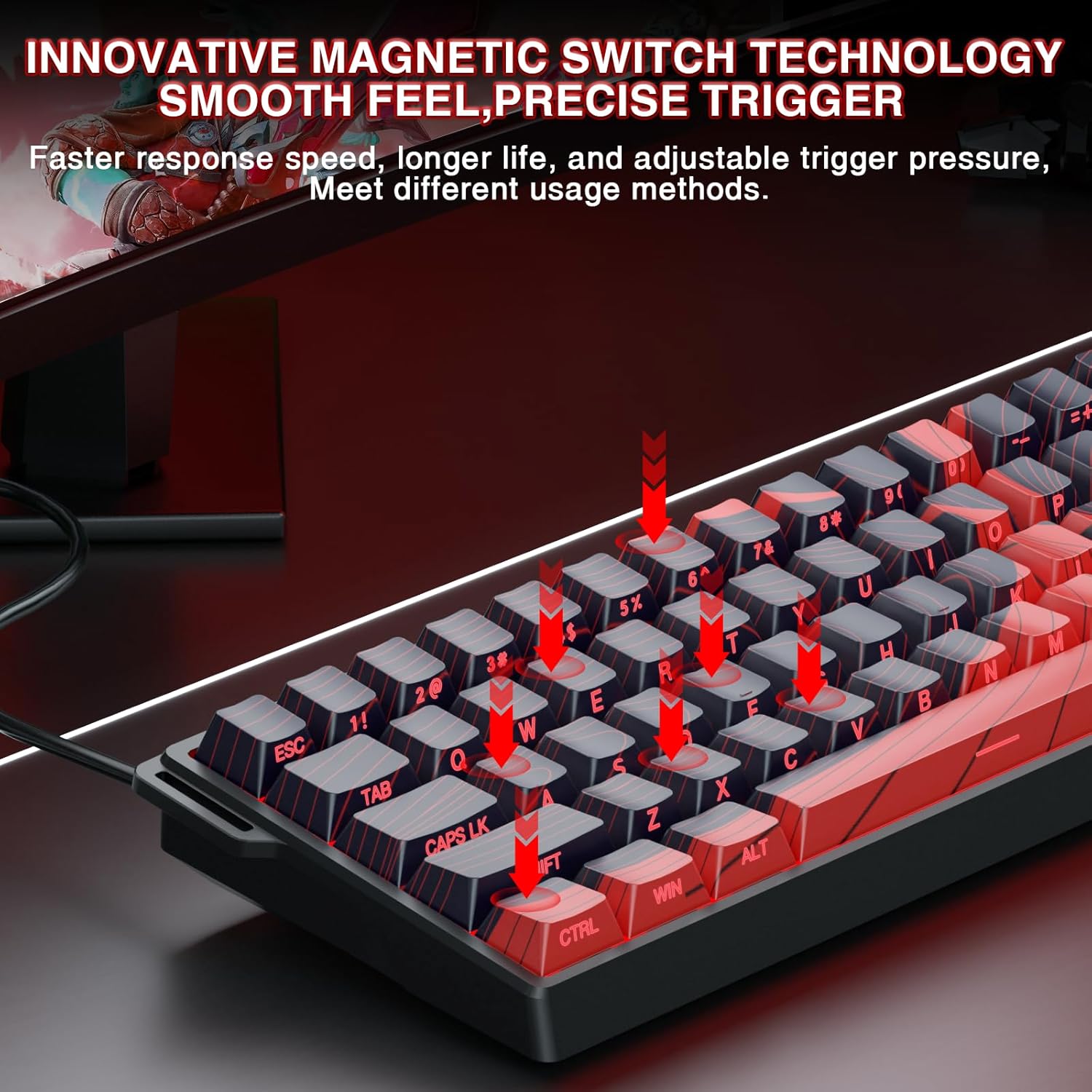 AULA WIN60 HE MAX - Teclado Mecânico para Jogos 60%, Fio, Interruptores Magnéticos de Efeito Hall Trocáveis a Quente, Modo de Gatilho Rápido Ajustável, Taxa de Poll de 8000 Hz, Design Compacto de — imagem 4 de 9