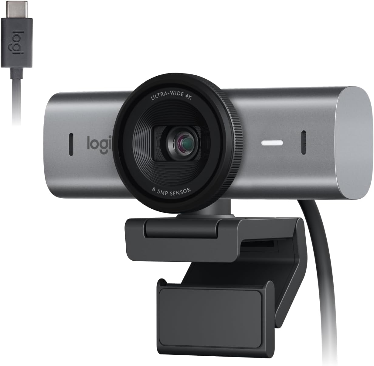 Webcam Ultra HD 4K Logitech MX Brio Com Microfones com Redução de Ruído, Qualidade de Imagem Aprimorada por IA, Protetor de Privacidade e Conexão USB-C - Grafite