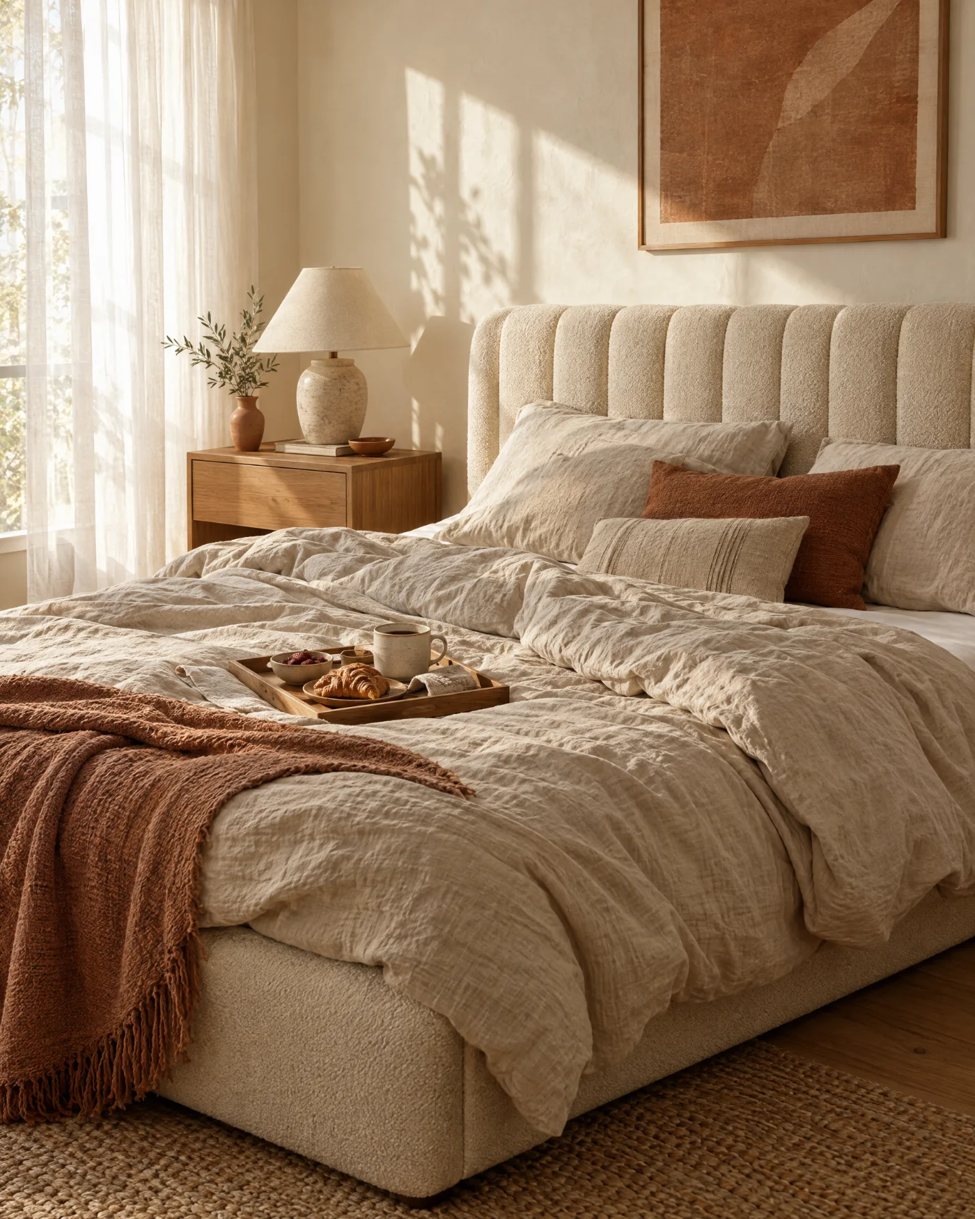 A calm, sunlit bedroom on a slow Sunday morning
