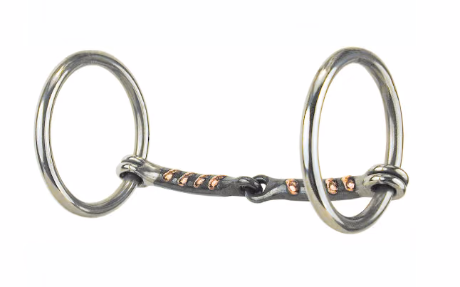 Heavy Loose Ring Snaffle Bit with Scrub Board Overlaid Copper Mouth
