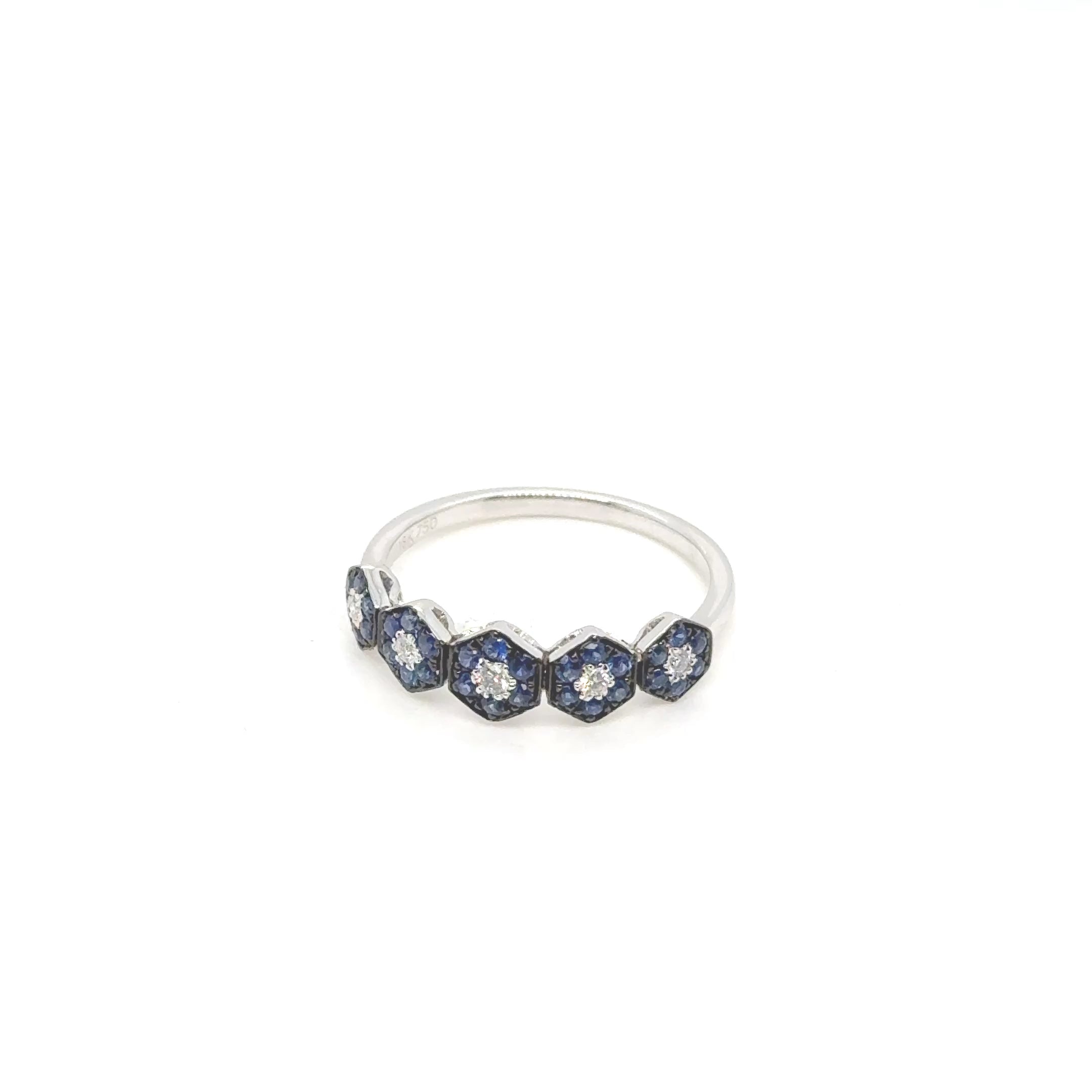 18K White Gold Hexagonal Sapphire & Diamond Band, image 3 of 3
