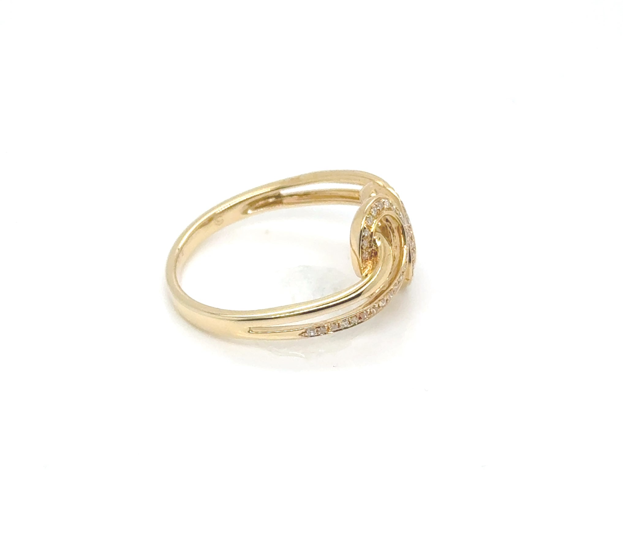 18kt Yellow Gold Swirl Ring With Diamond Pave Detail, image 3 of 4