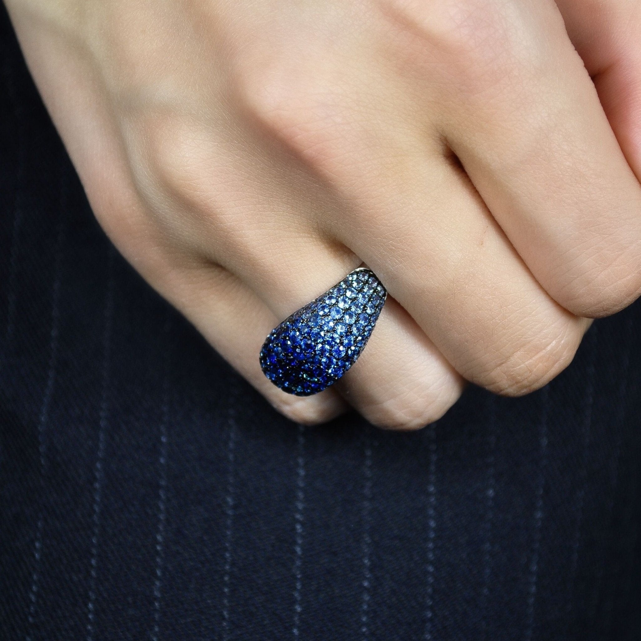 Blue Velvet Dome Blue Sapphire Cocktail Ring, image 3 of 3
