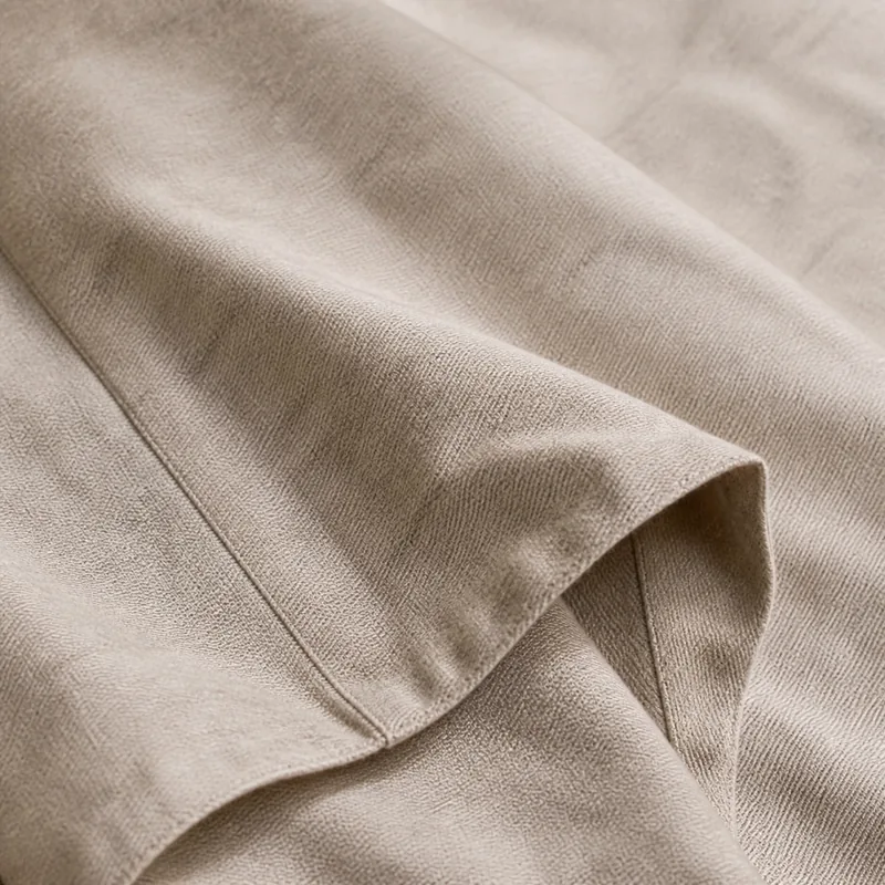 cashmere sheet set in oatmeal — stitching and closure detail