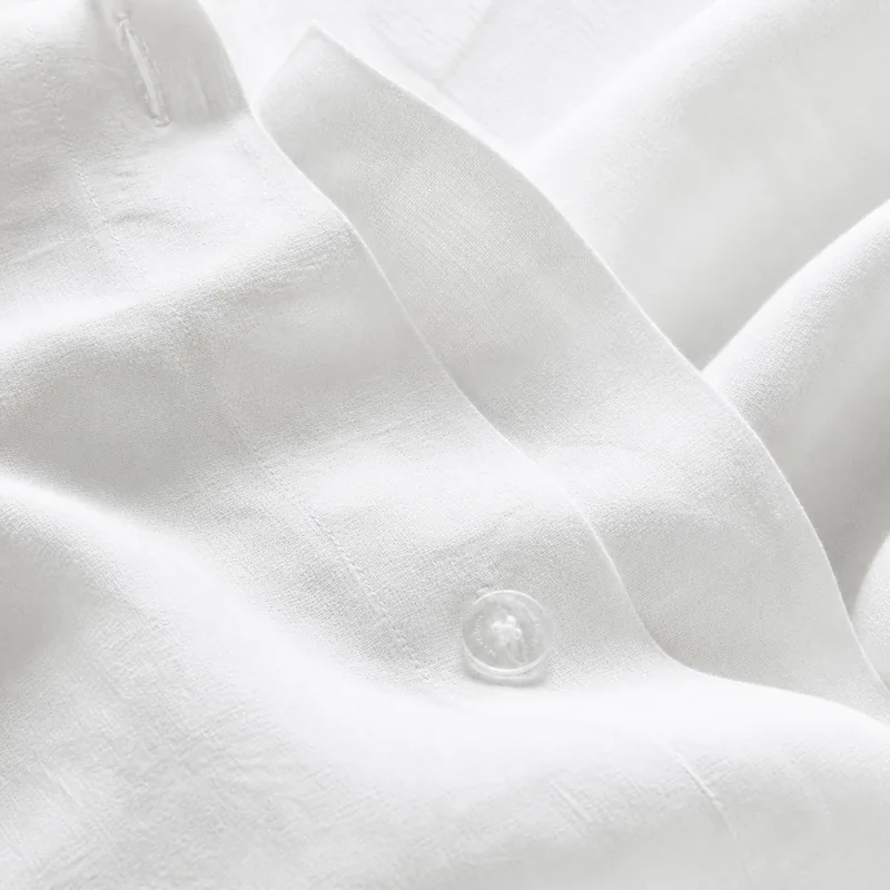 duvet set in white — stitching and closure detail