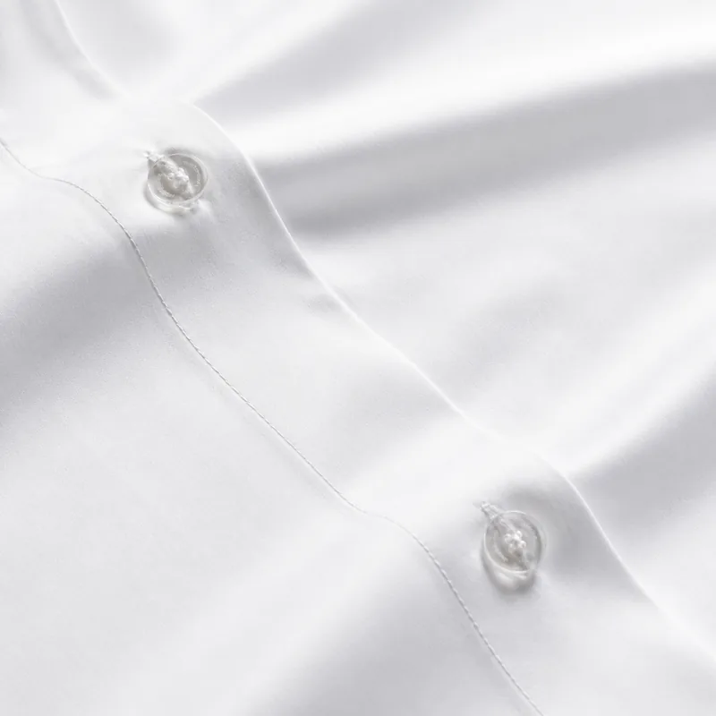 sateen duvet set in white — stitching and closure detail
