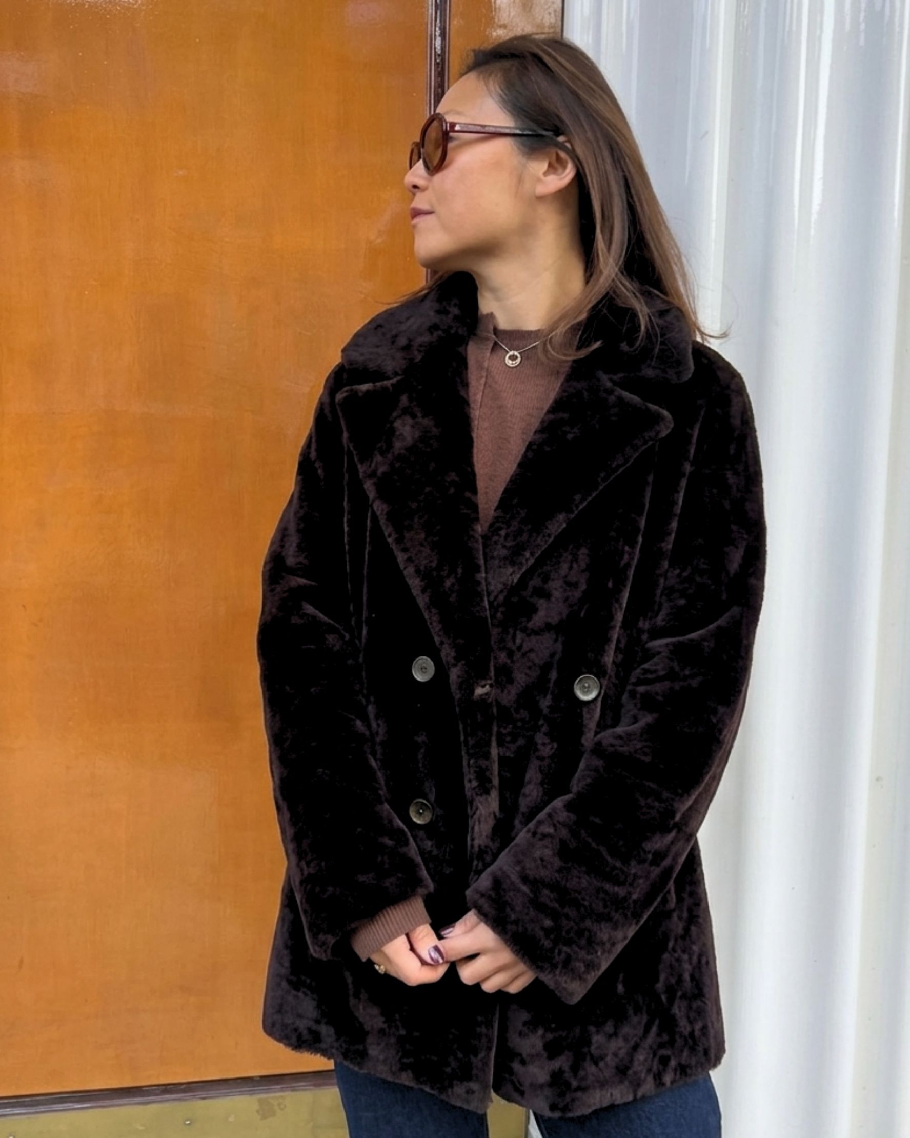 Harmony Shearling Coat Dark Brown