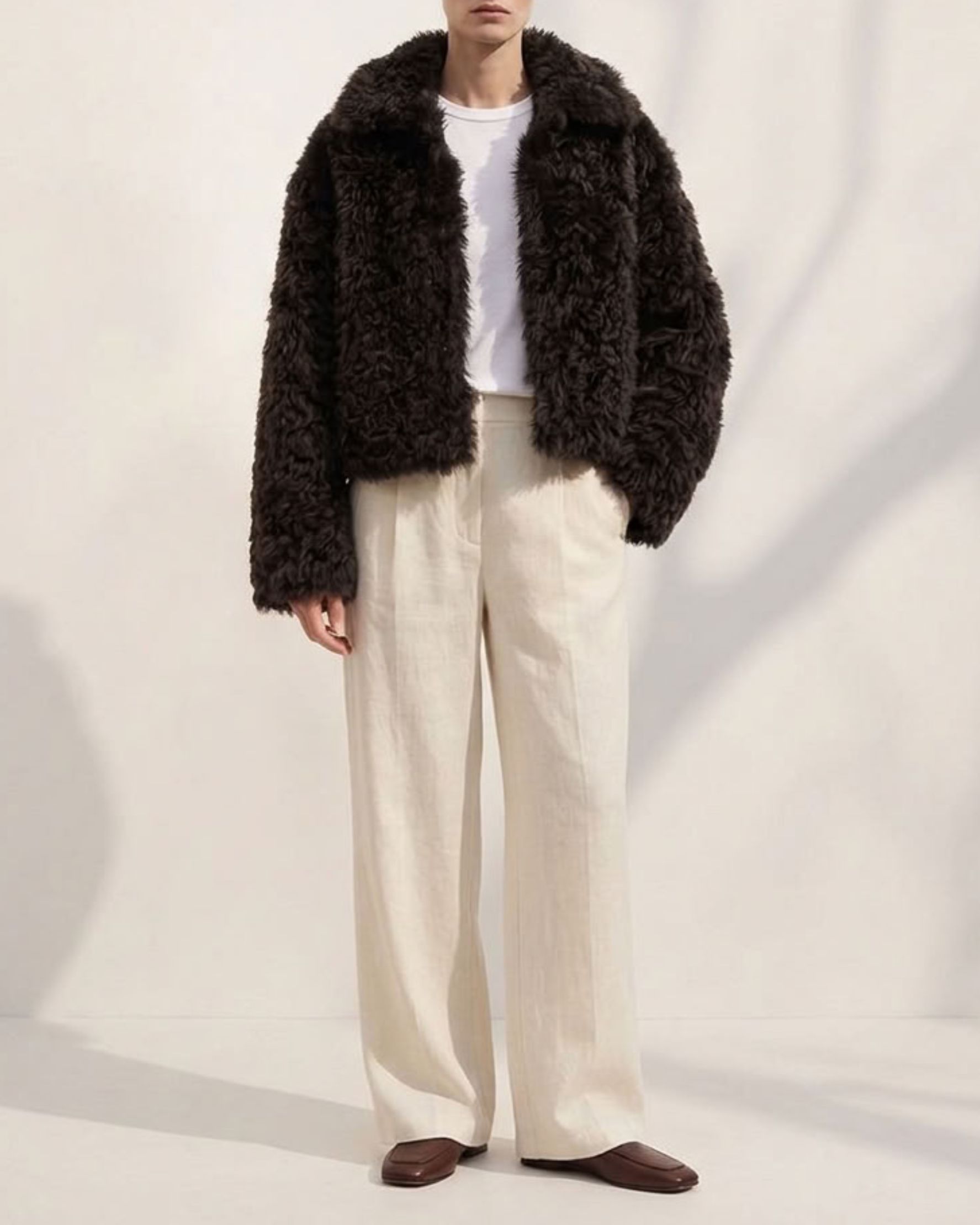 Gato Cropped Shearling Jacket Dark Brown
