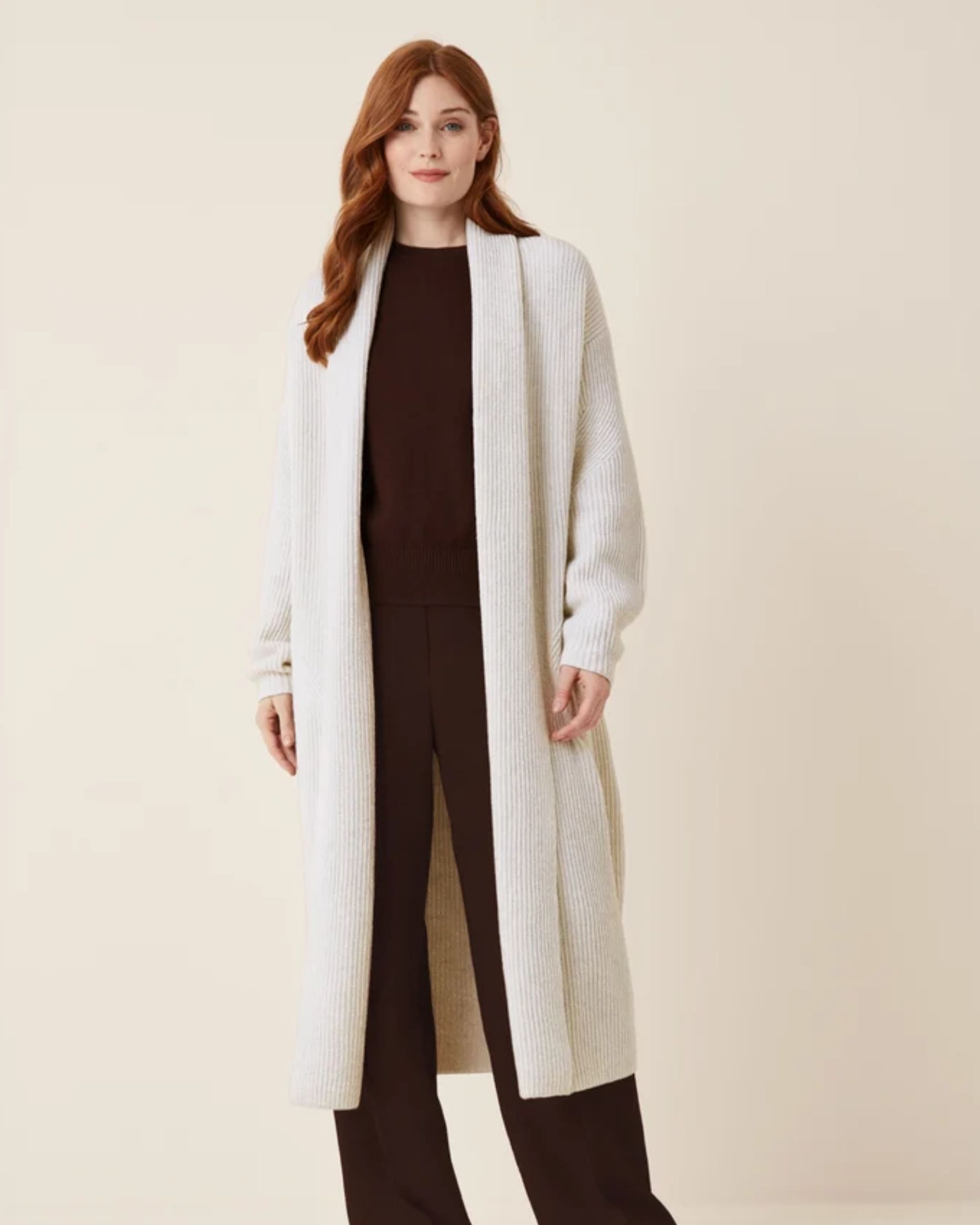 Ribbed Cashmere Coatigan in Snow