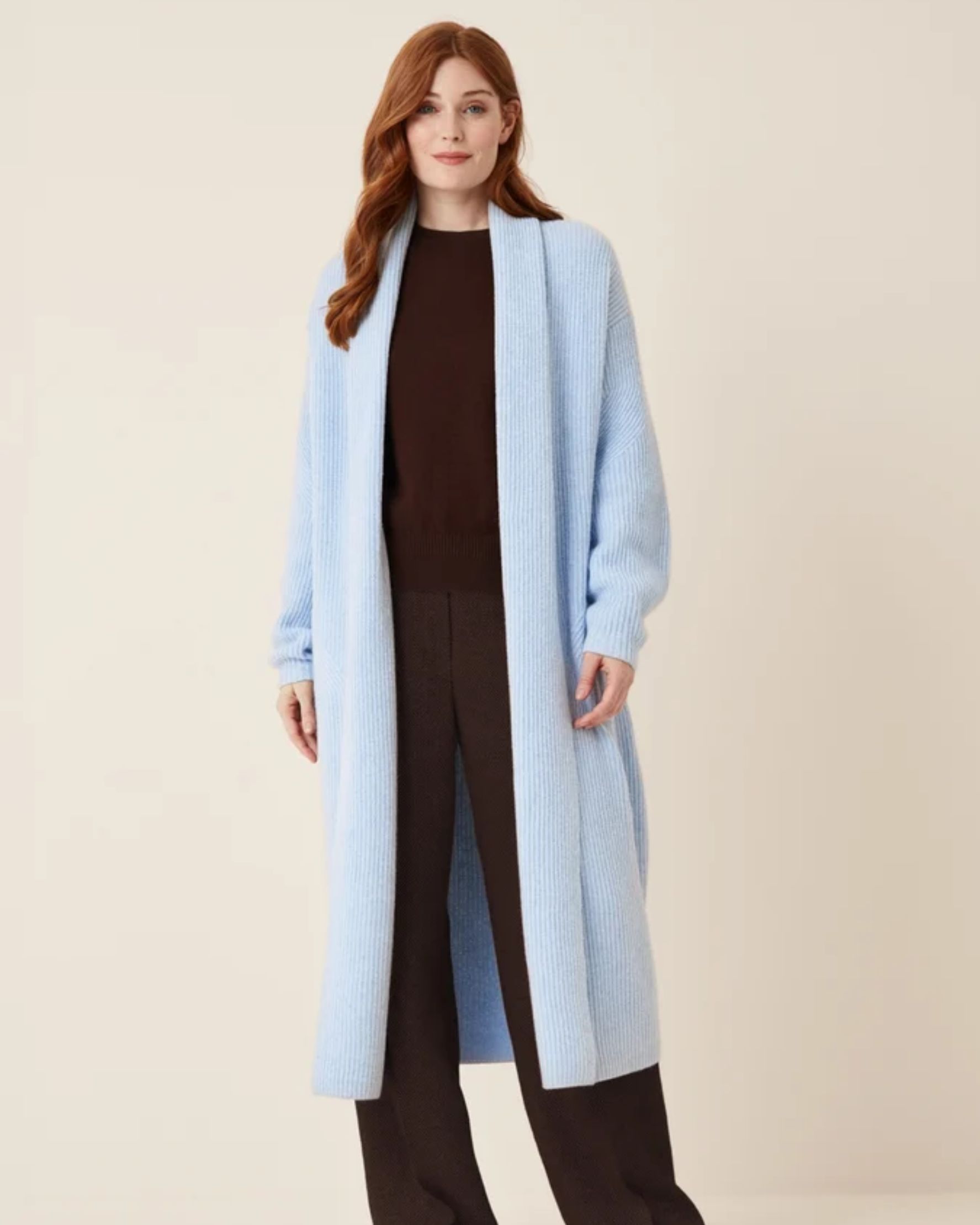 Ribbed Cashmere Coatigan in Skyway Blue