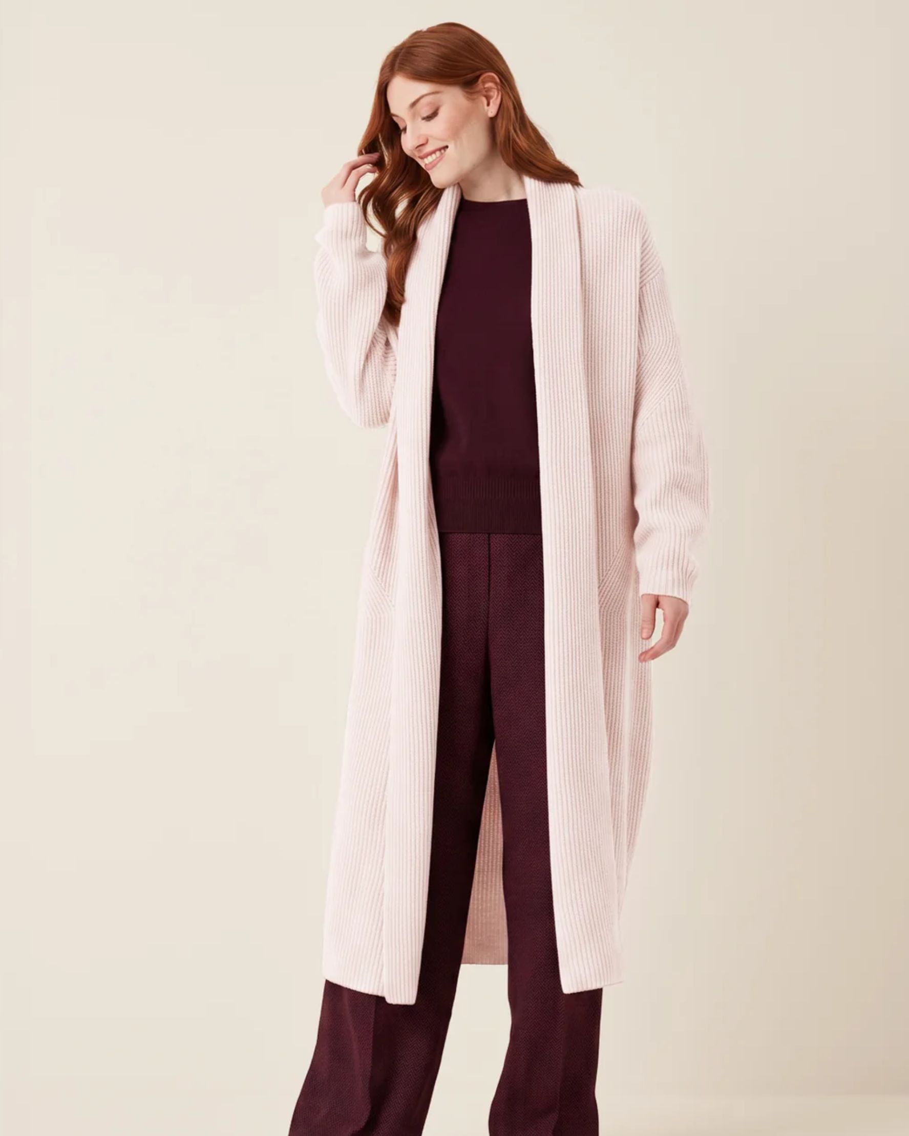 Ribbed Cashmere Coatigan in Ballet Pink