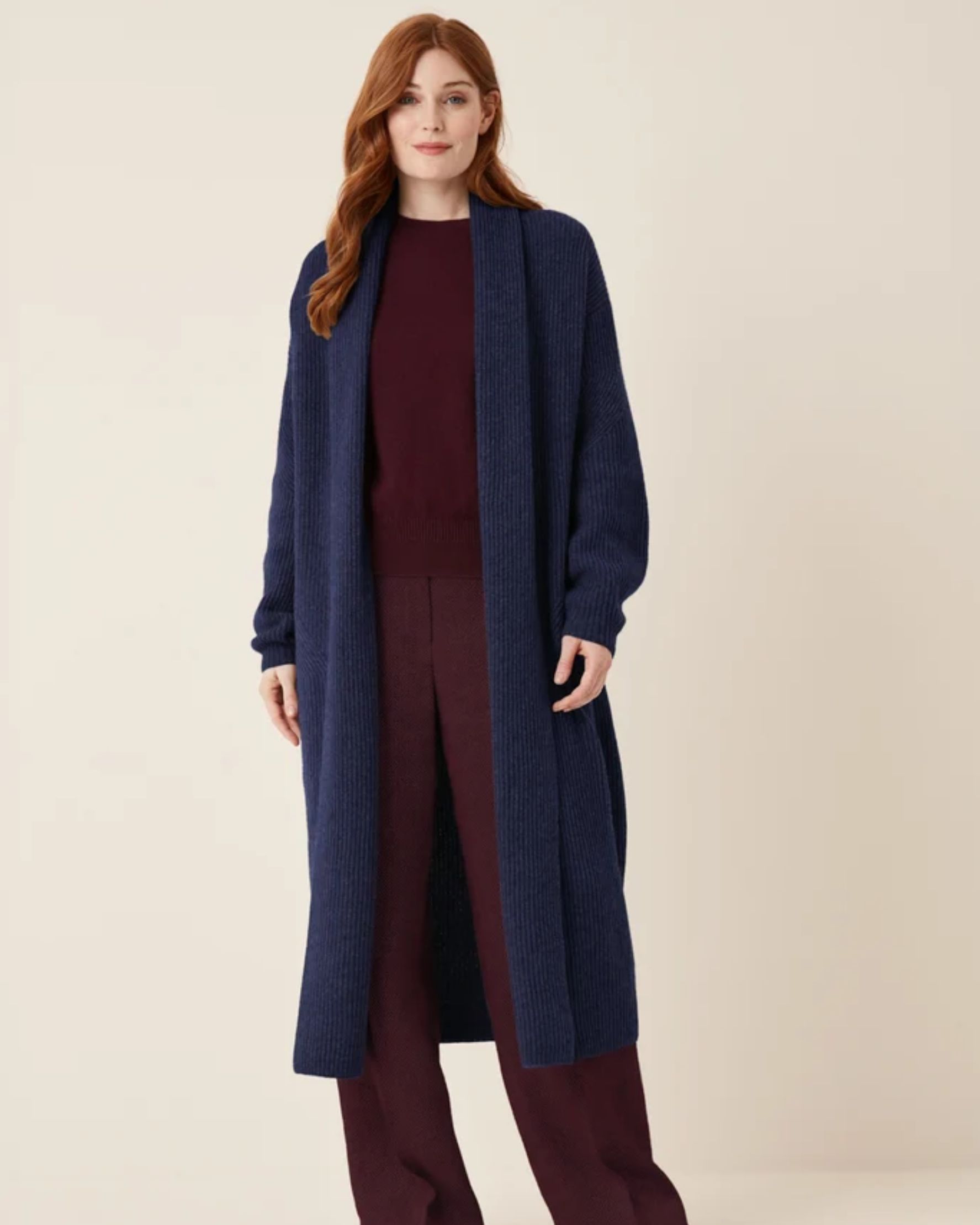 Ribbed Cashmere Coatigan in Midnight Blue