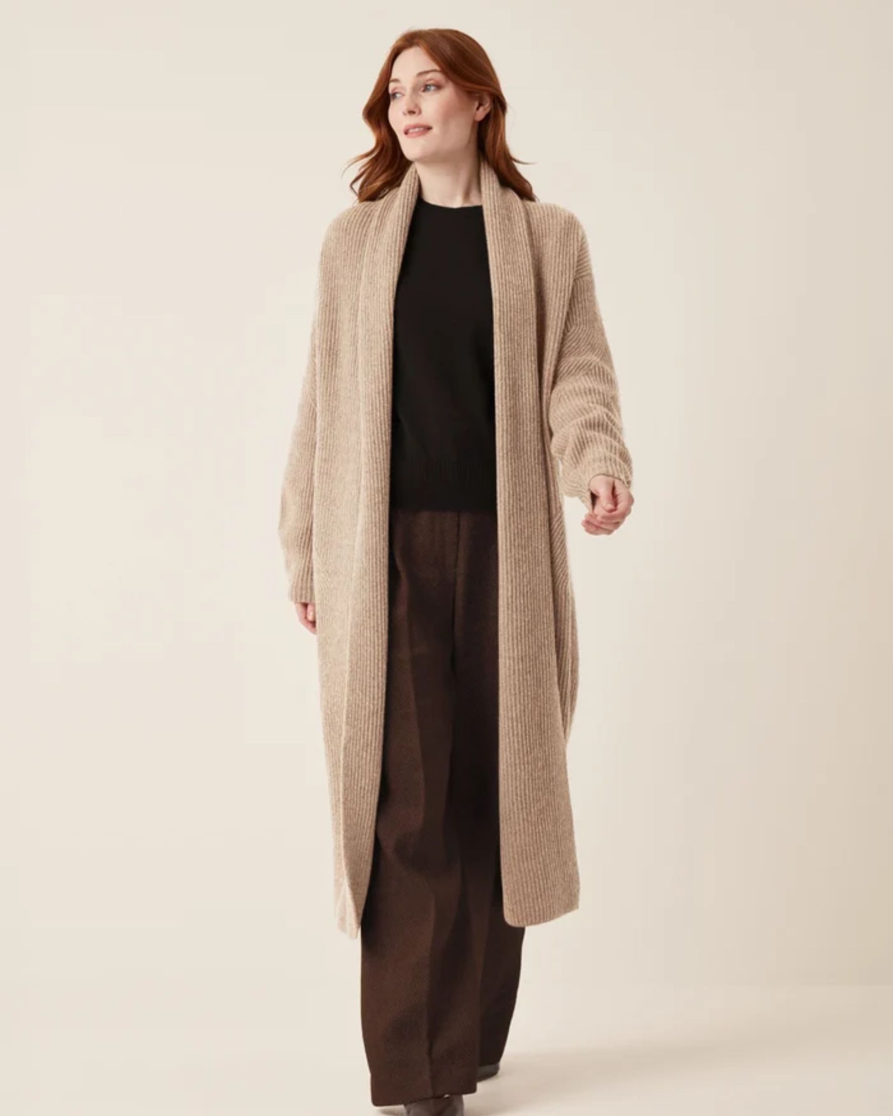 Ribbed Cashmere Coatigan in Toffee
