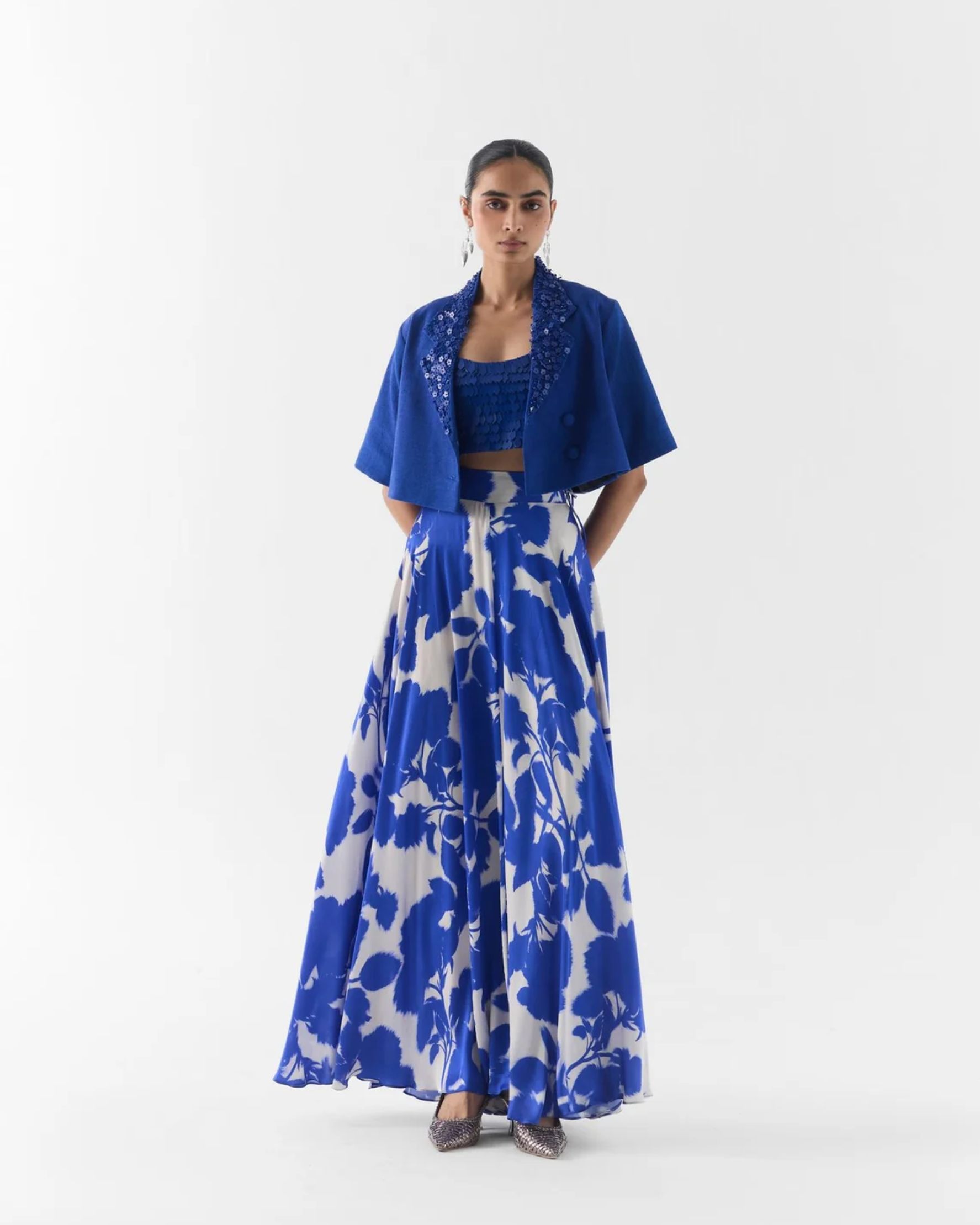 Blue Ink Leather Blouse and Skirt