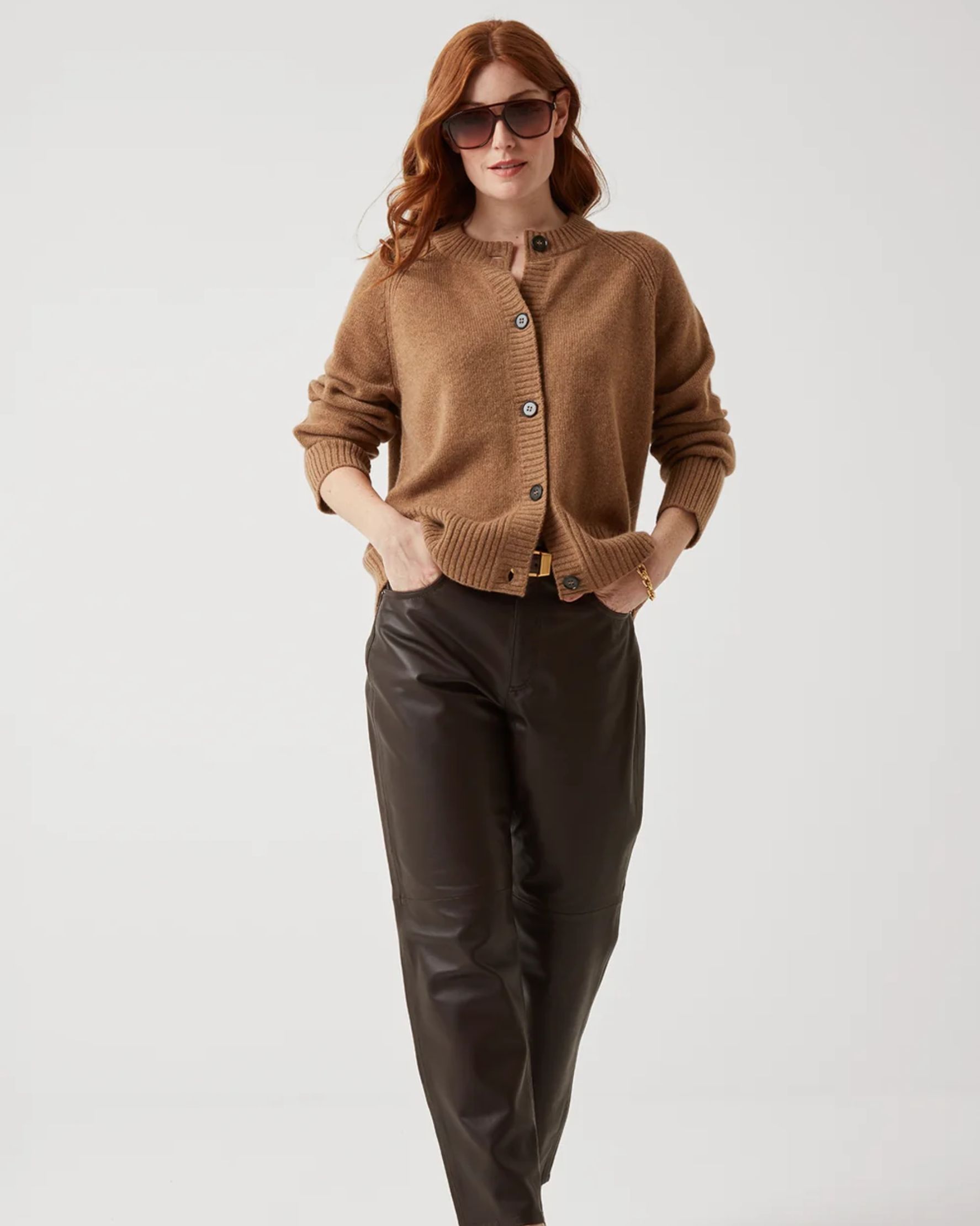 The Luxe Crew Cardigan in Harvest Brown