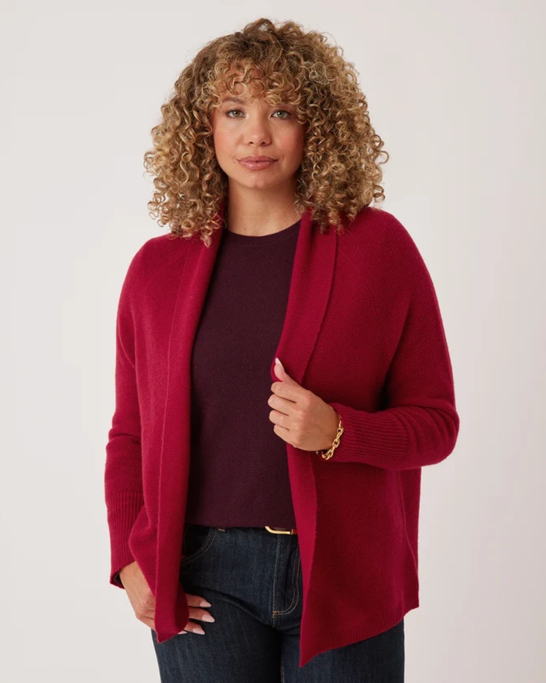 Relaxed Edge to Edge Cardigan in Garnet Red - alternate view