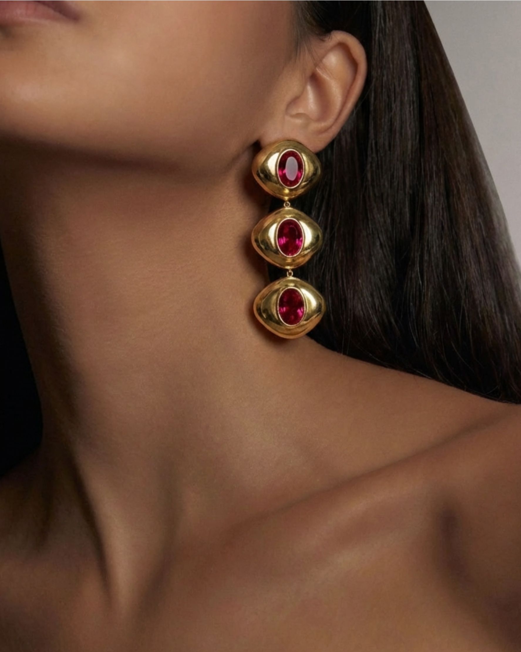 Chopra Ruby Gold Earrings - alternate view