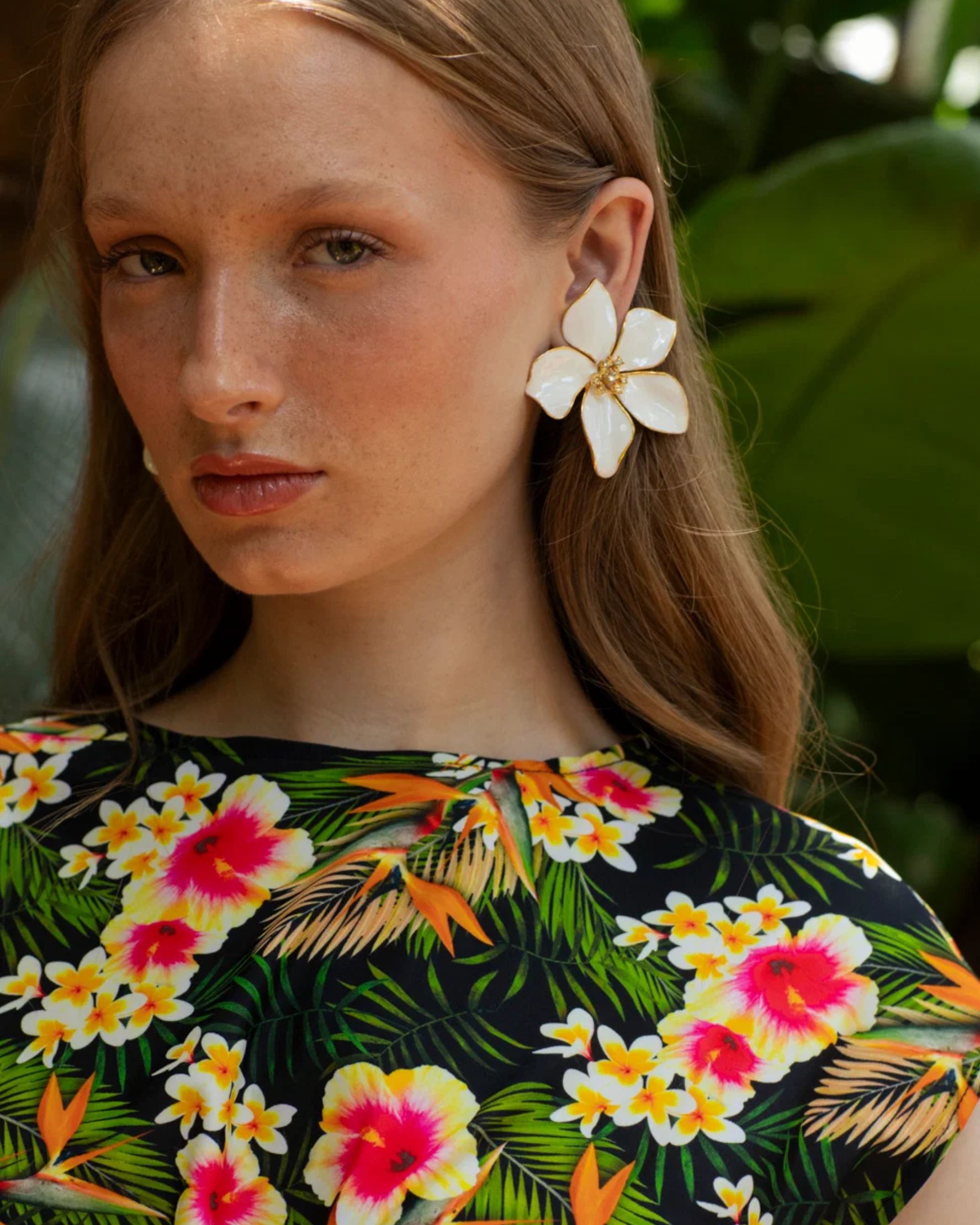 Flora White Earrings - alternate view