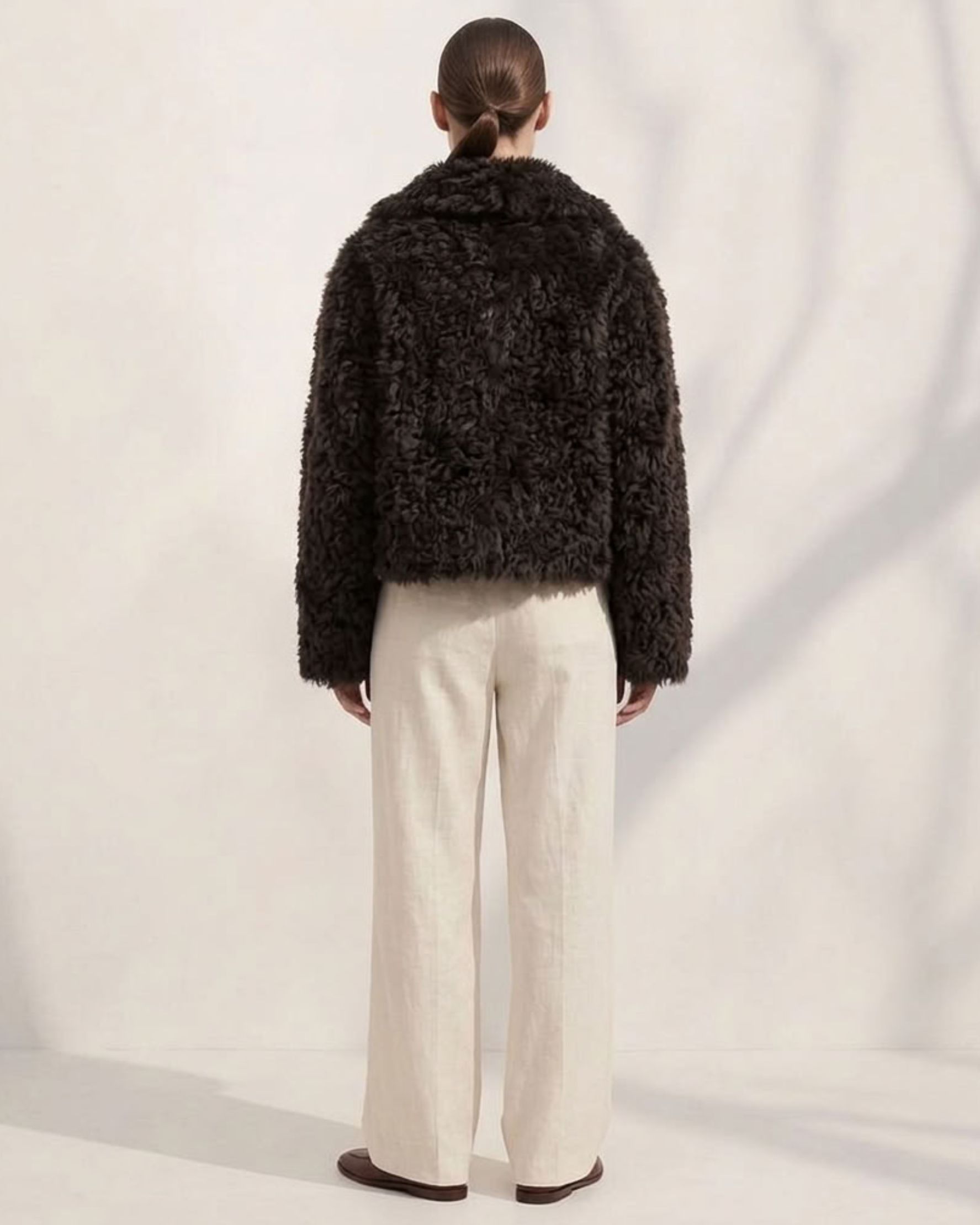 Gato Cropped Shearling Jacket Dark Brown - alternate view