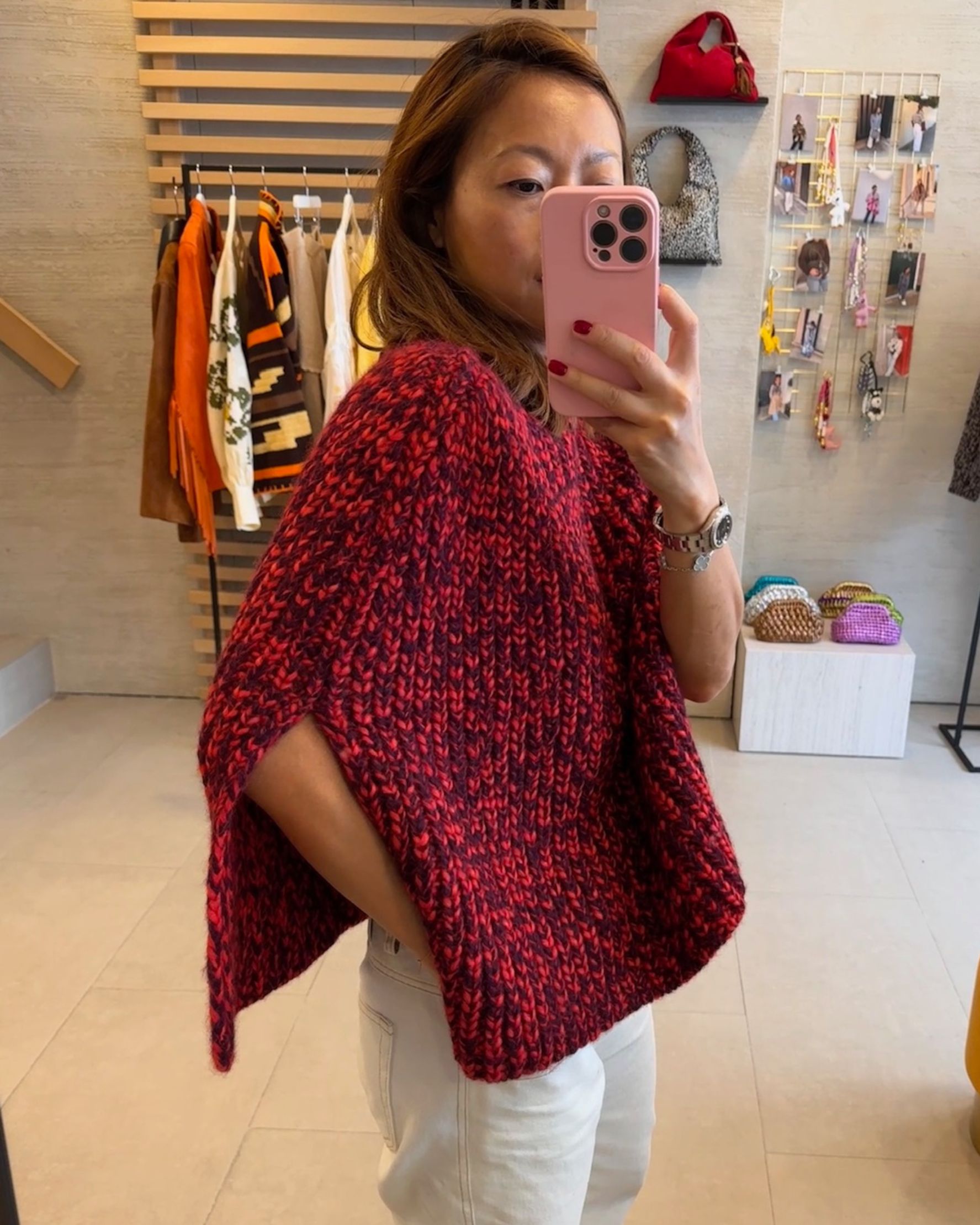 Nadia Poncho Red - alternate view