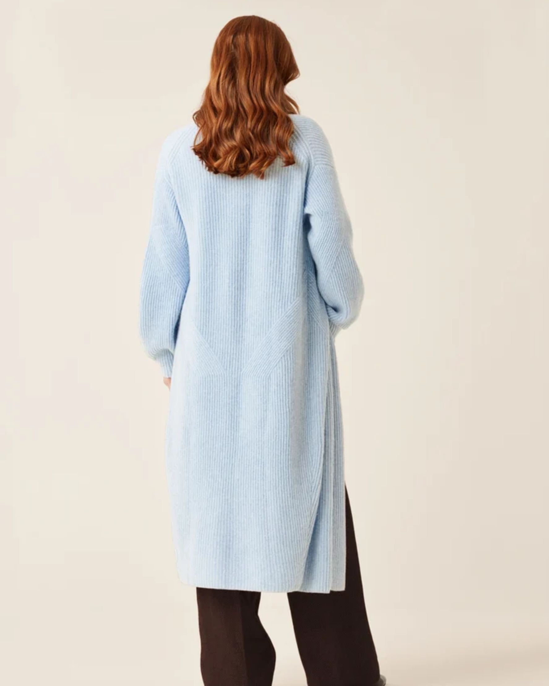 Ribbed Cashmere Coatigan in Skyway Blue - alternate view