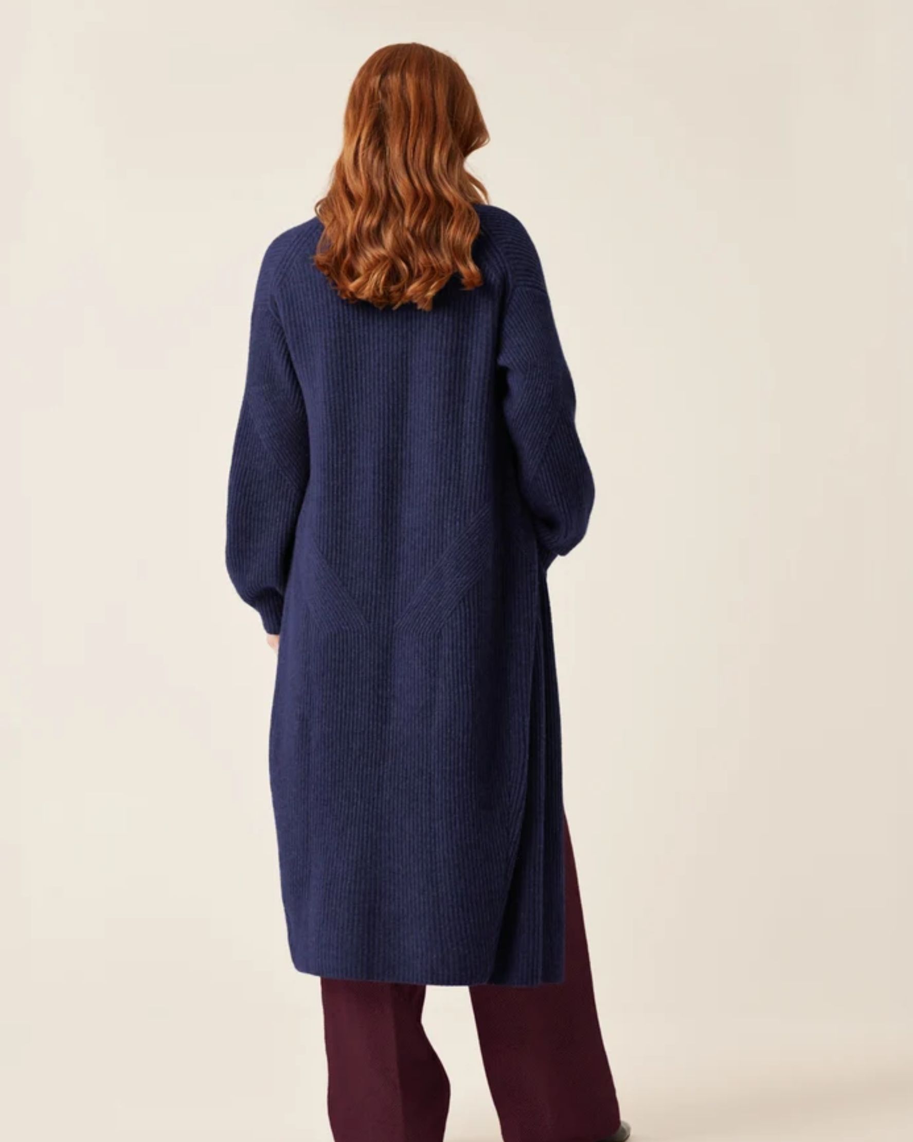 Ribbed Cashmere Coatigan in Midnight Blue - alternate view
