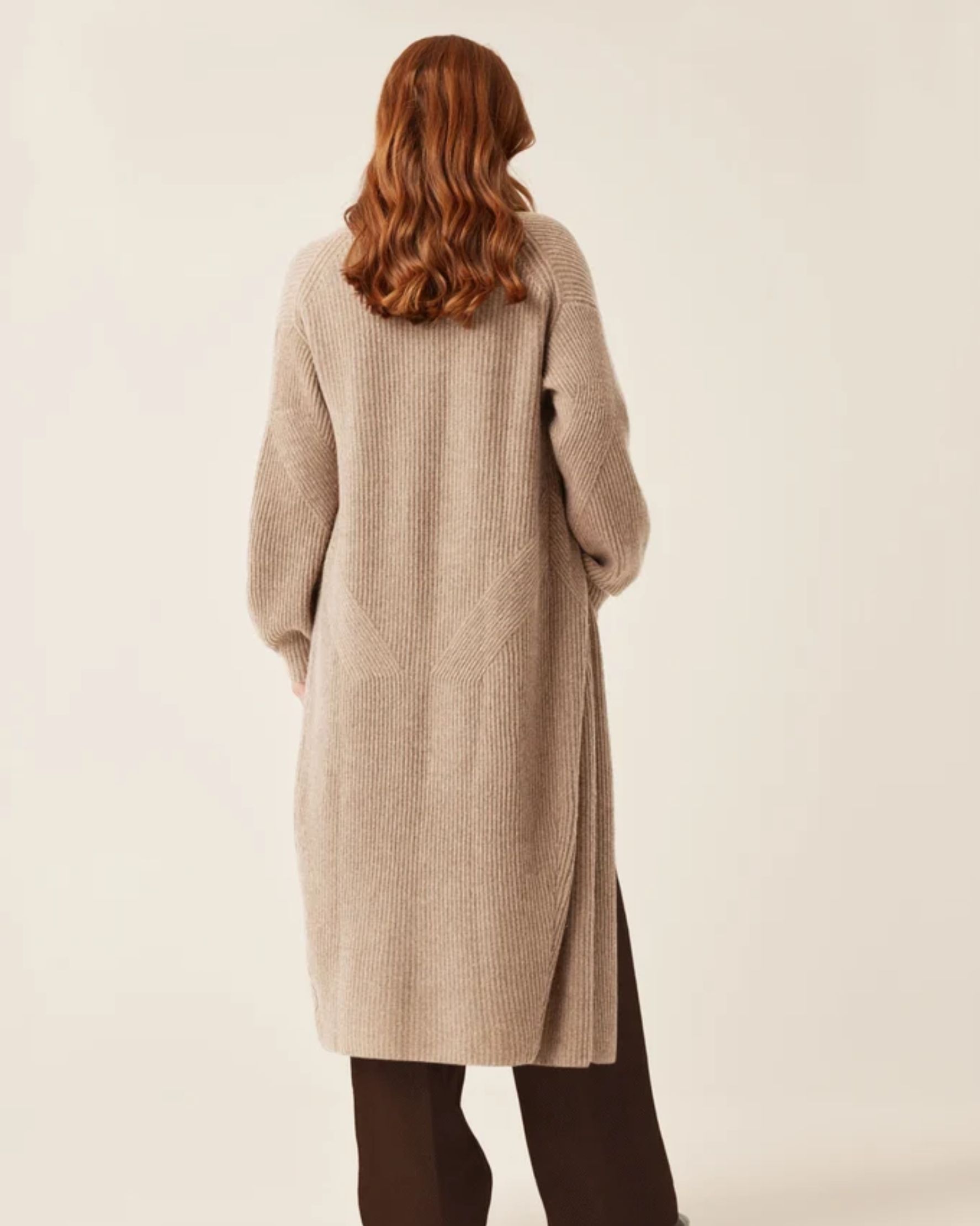 Ribbed Cashmere Coatigan in Toffee - alternate view