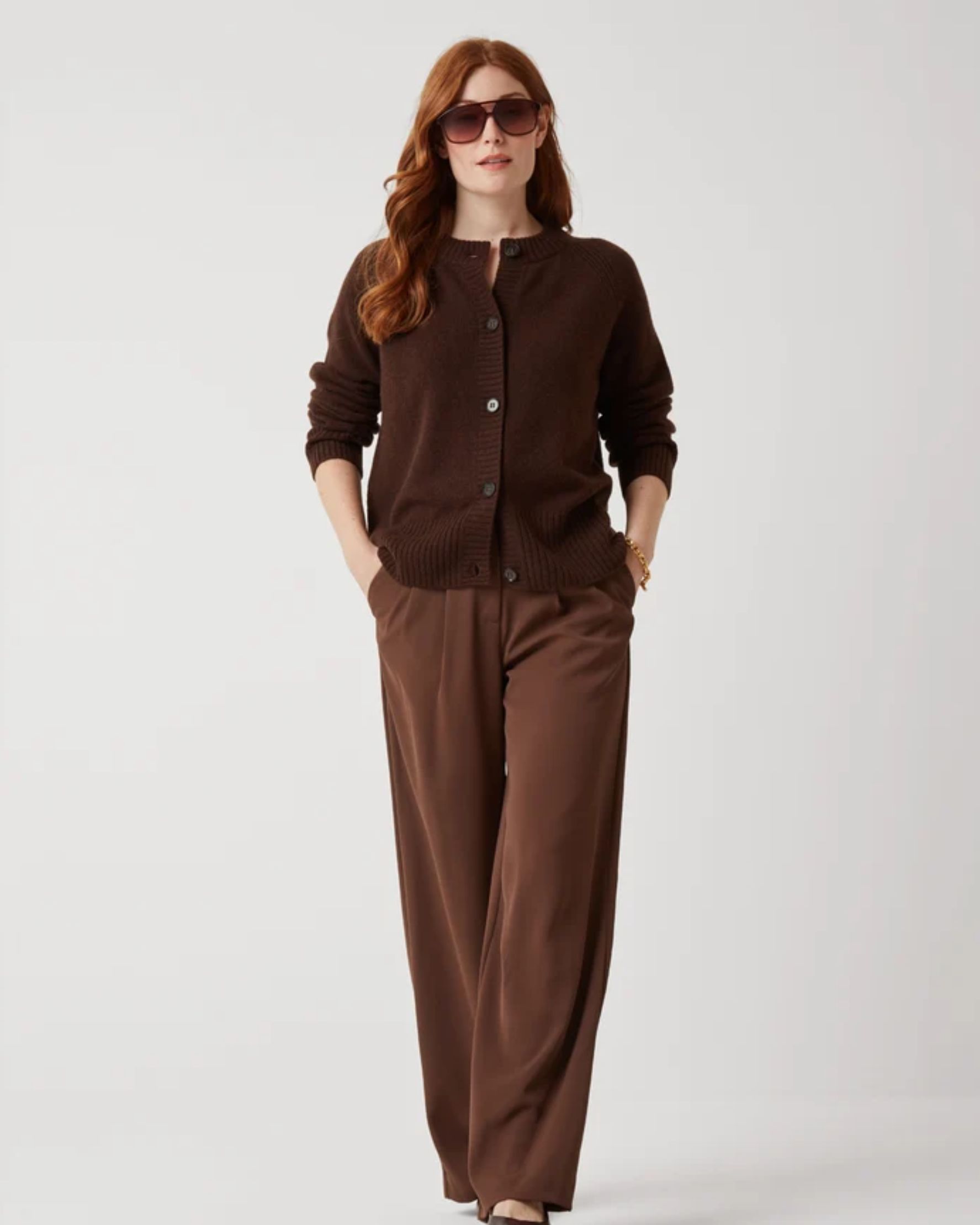 The Luxe Crew Cardigan in Americano Brown