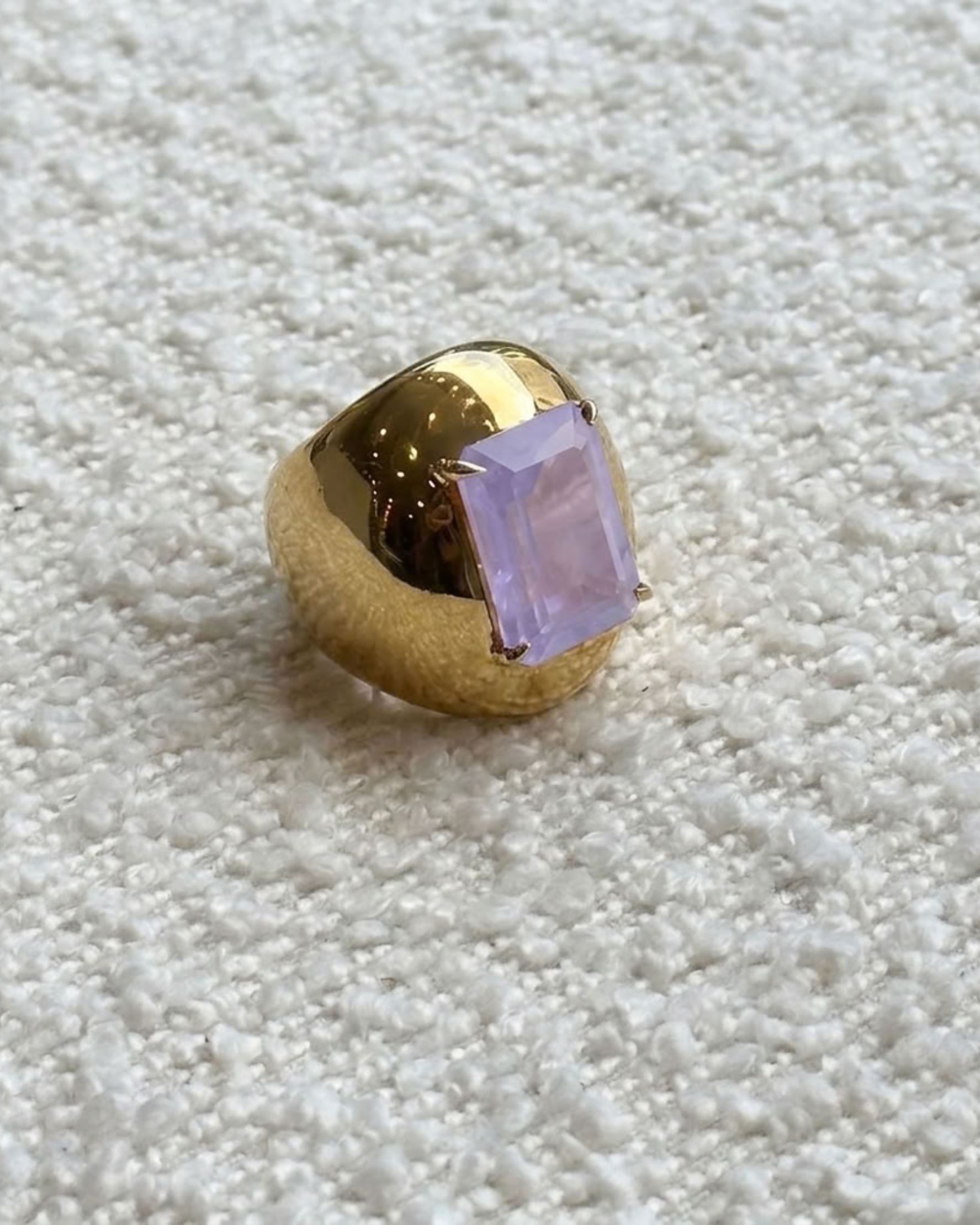 Emerald Lavender Quartz Set Polished Bombe Ring