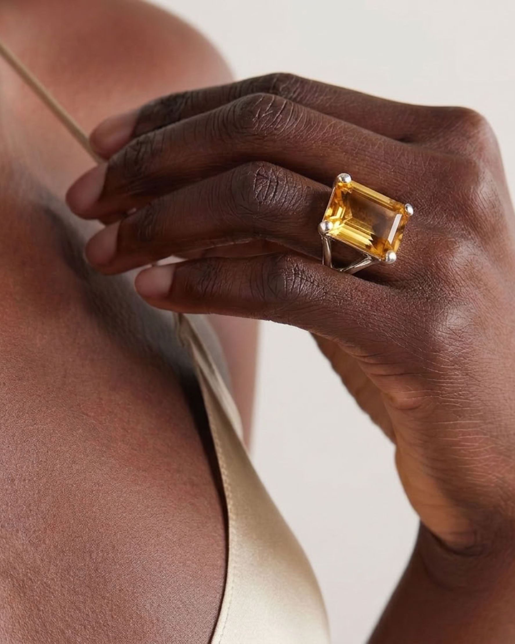 Emerald Cut Citrine Set Cocktail Ring - alternate view