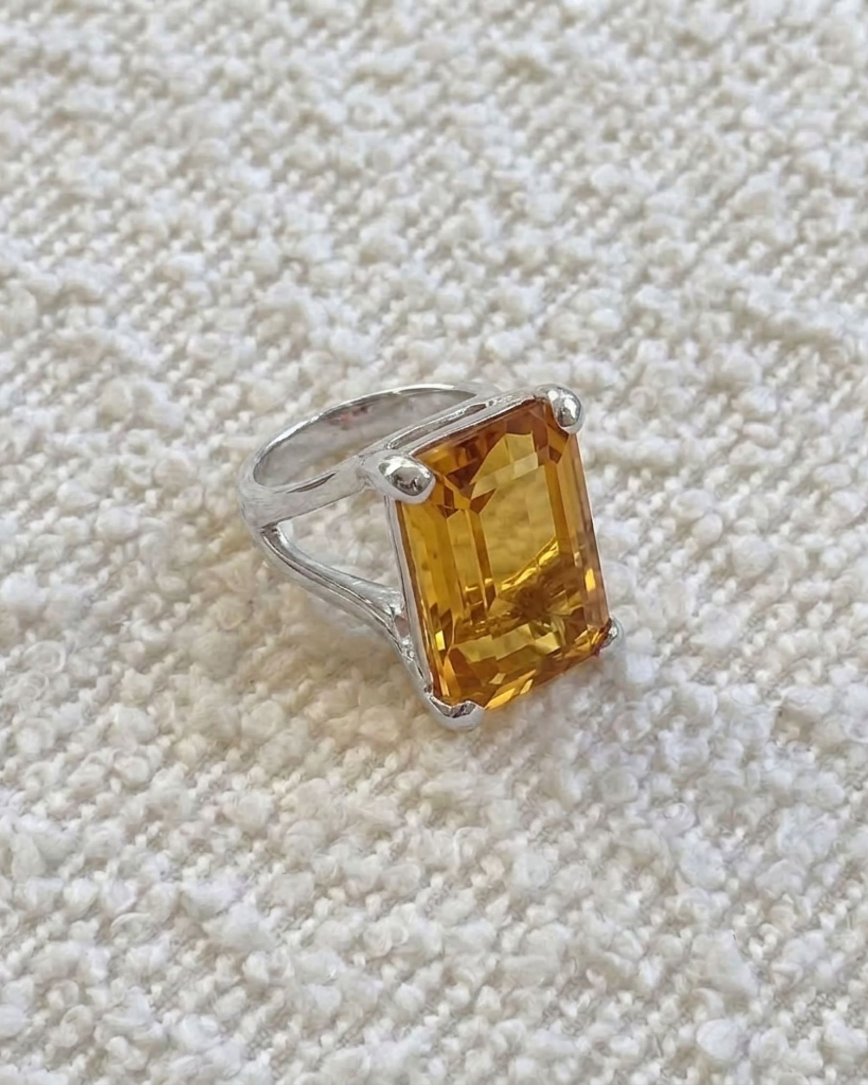 Emerald Cut Citrine Set Cocktail Ring