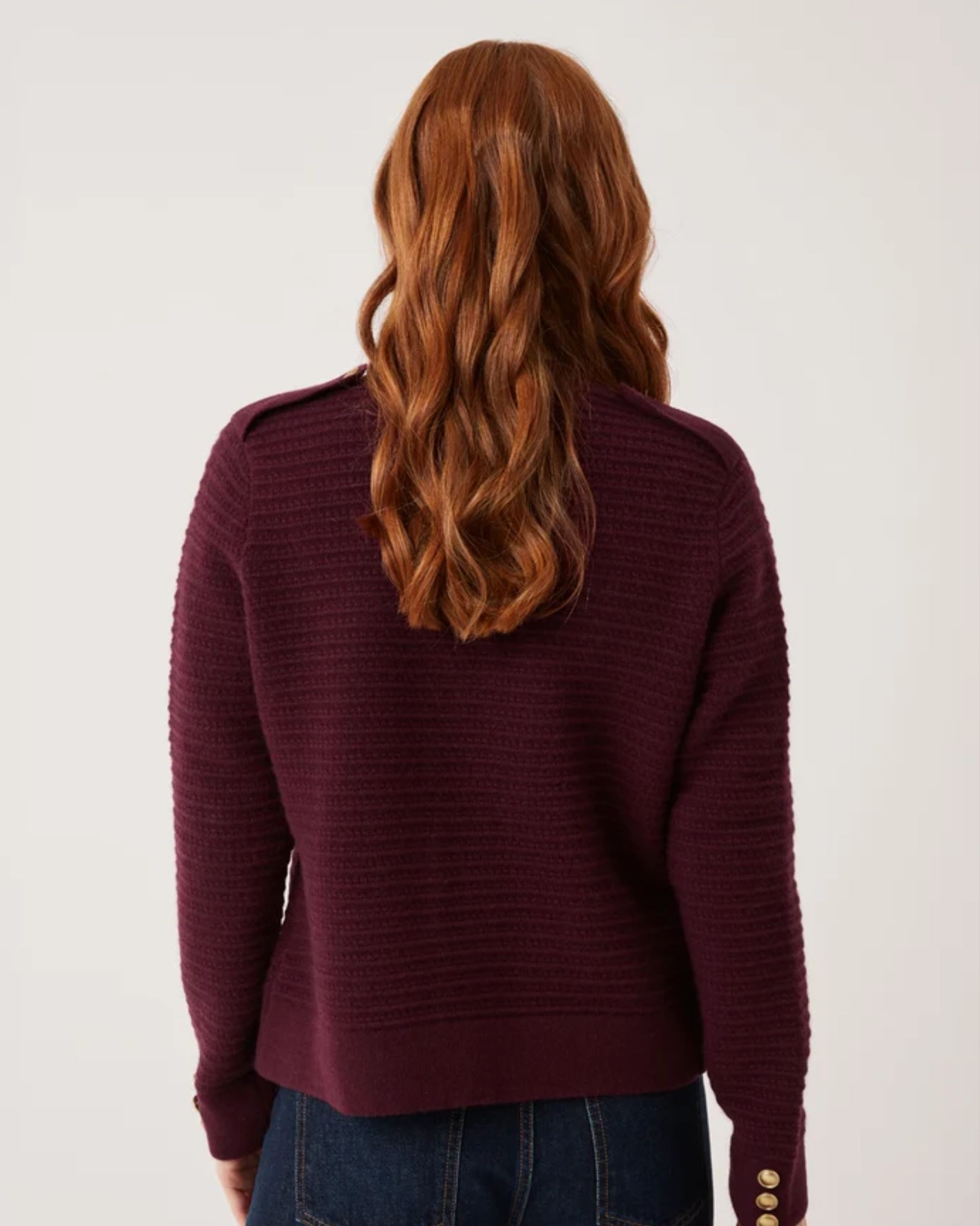 Cashmere Military Jacket in Burgundy - alternate view