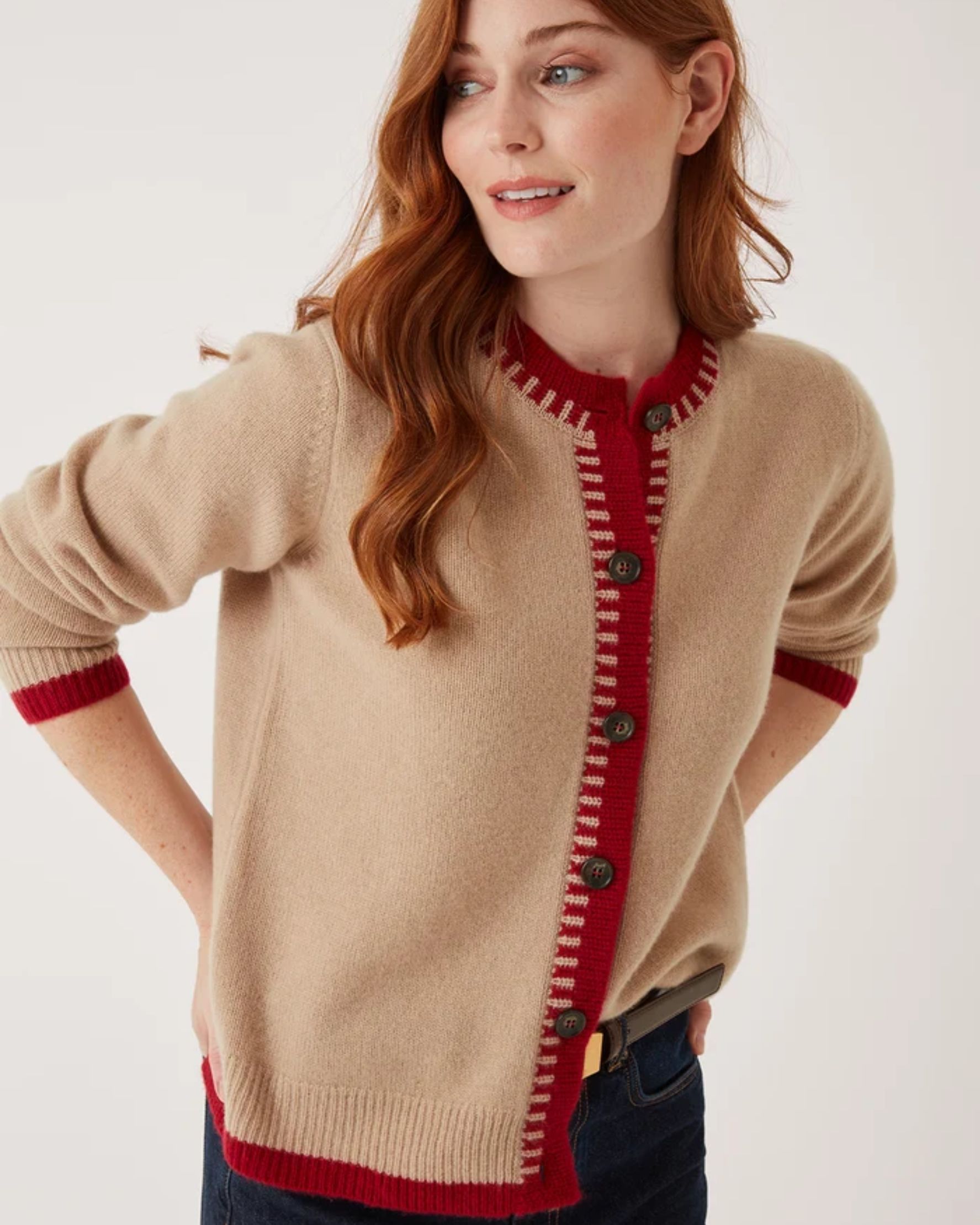 Cashmere Blanket Stitch Cardigan in Chanterelle - alternate view